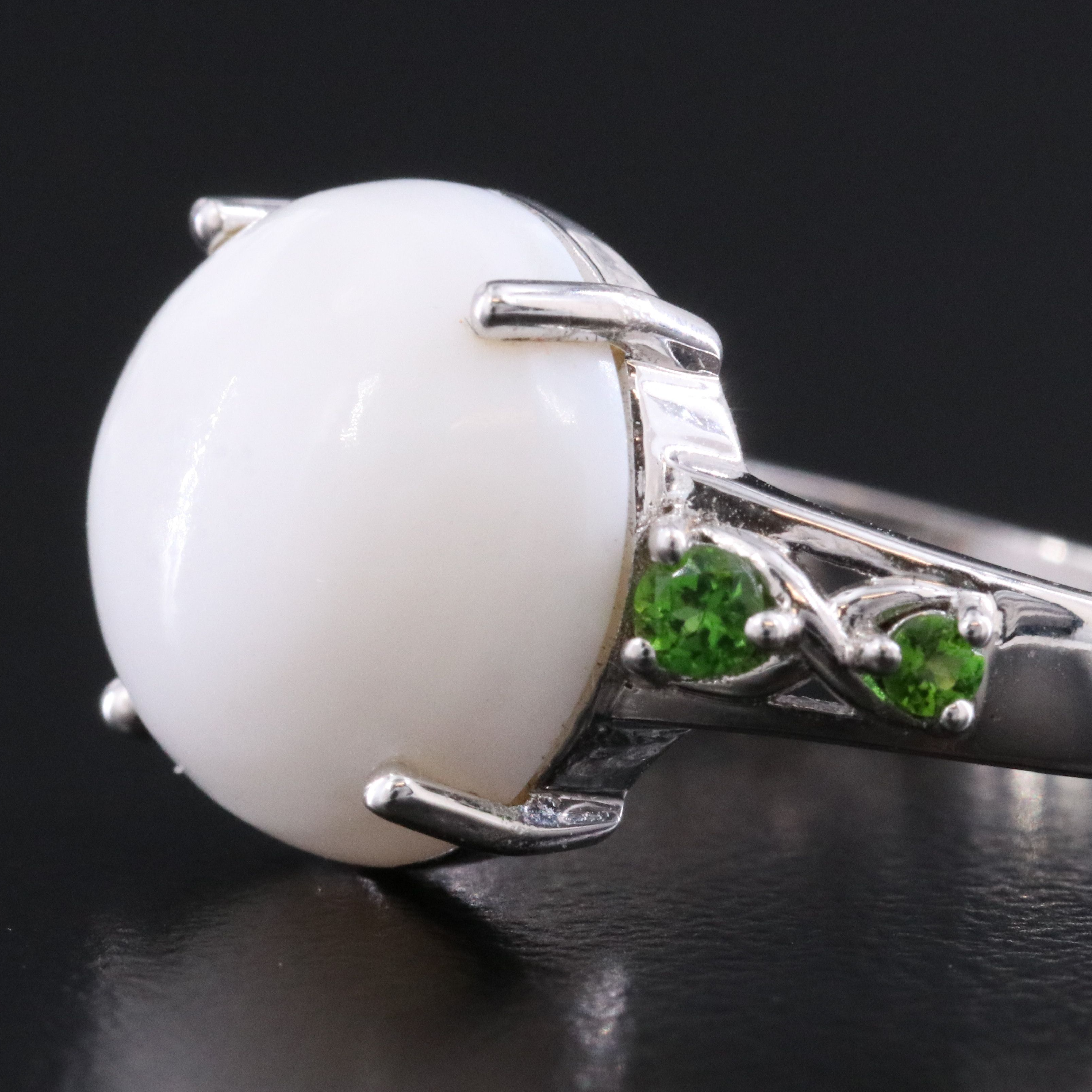 14K Opal Center Ring with Diopside Accents