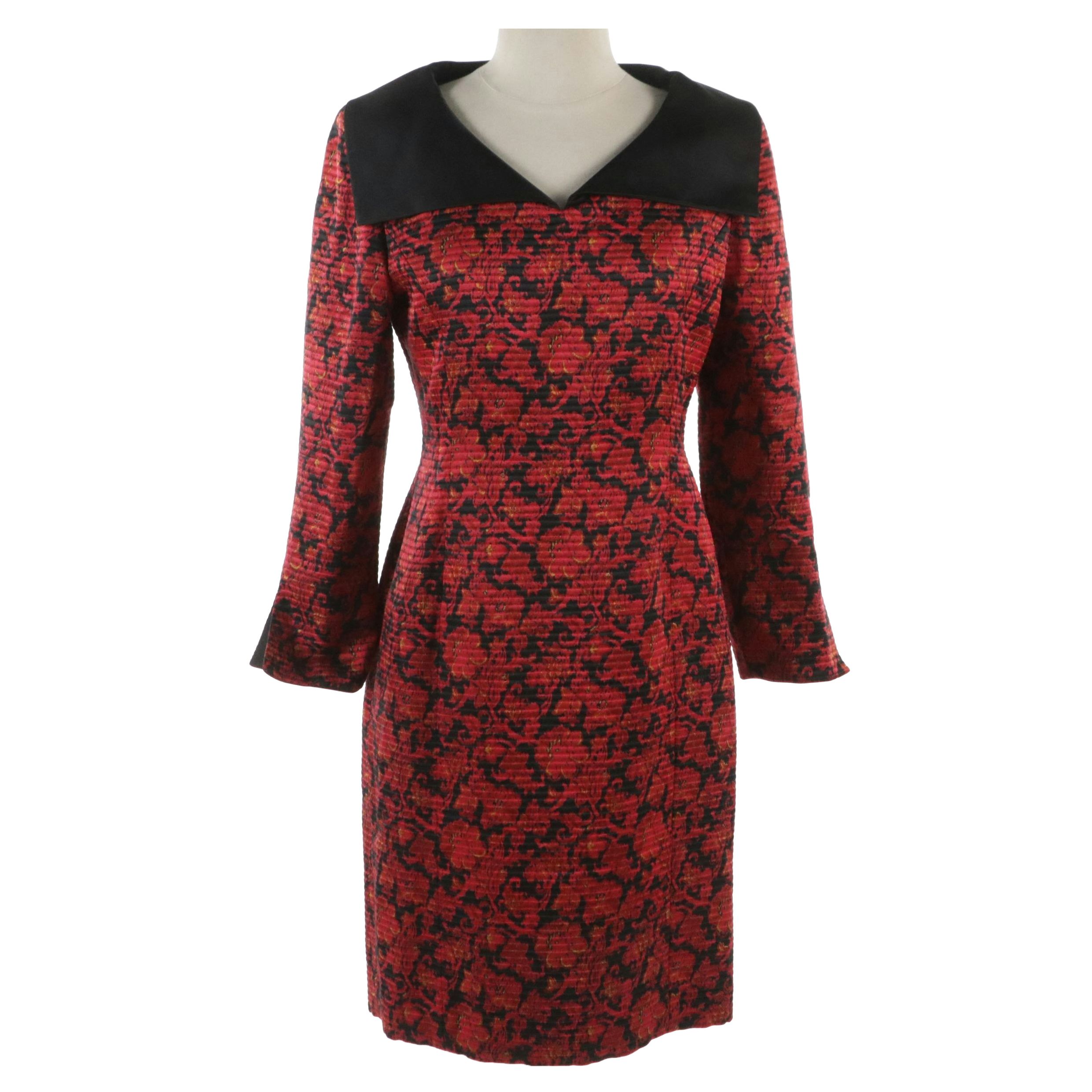 Christian Dior Printed Cocktail Dress with Black Silk Trim and Split Cuffs