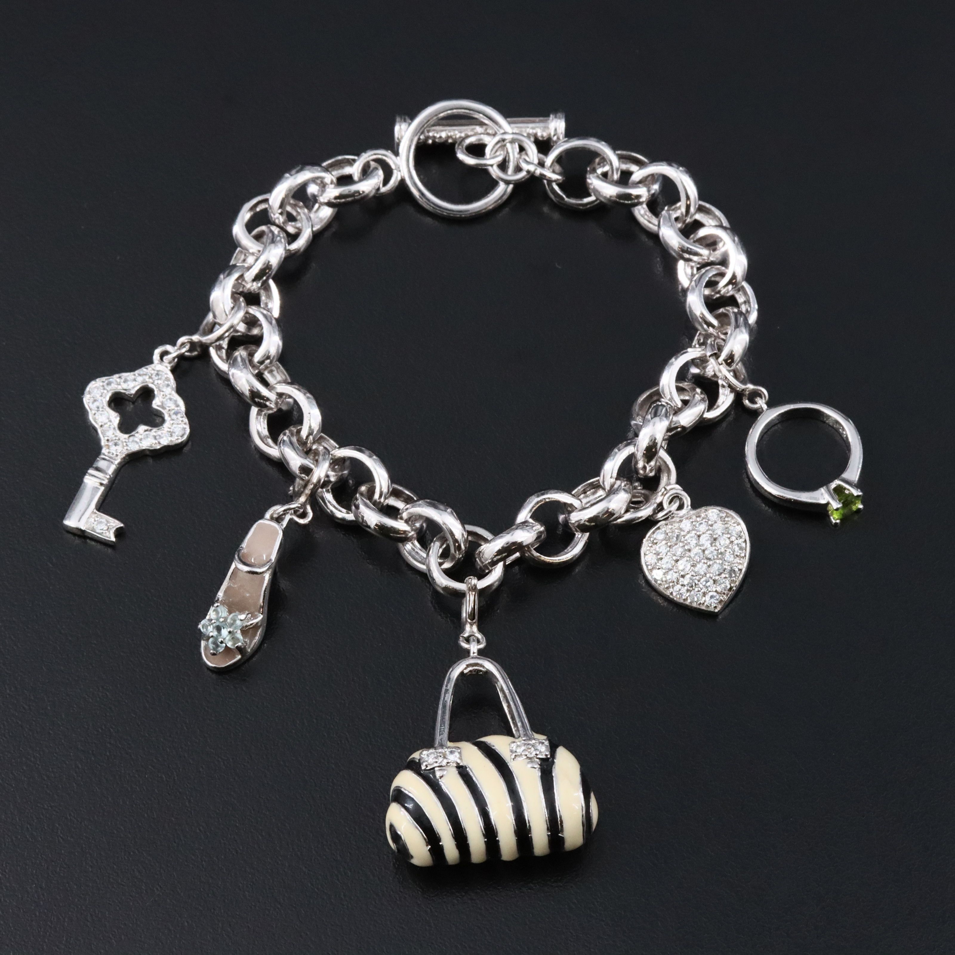 Sterling Bracelet with CZ and Enamel Charms