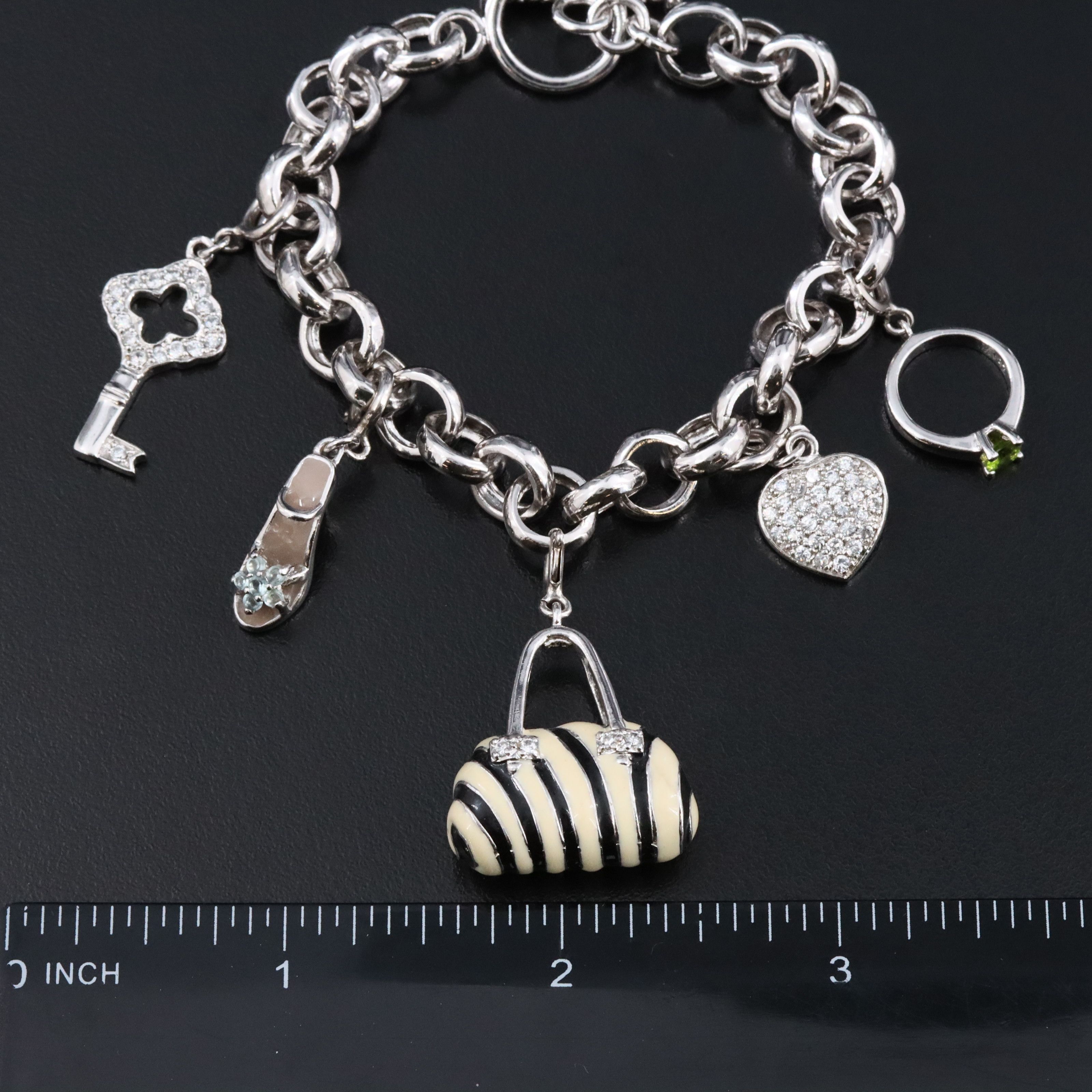 Sterling Bracelet with CZ and Enamel Charms