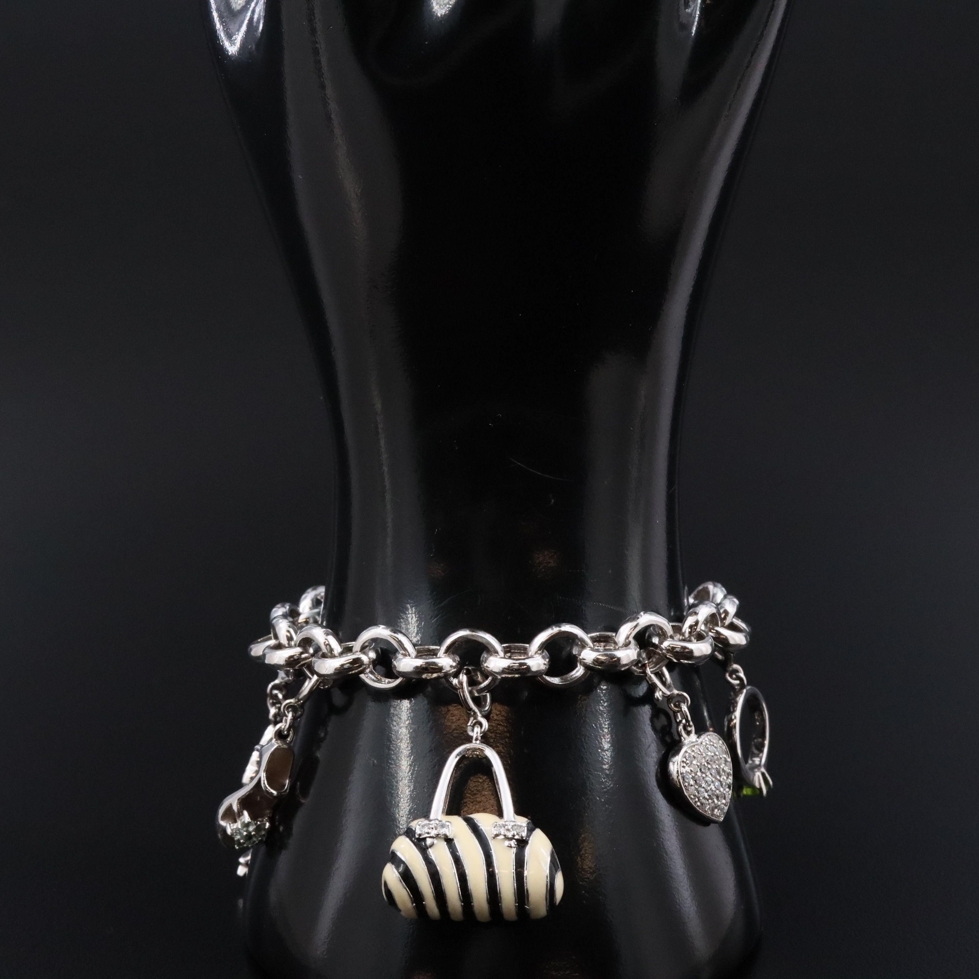 Sterling Bracelet with CZ and Enamel Charms