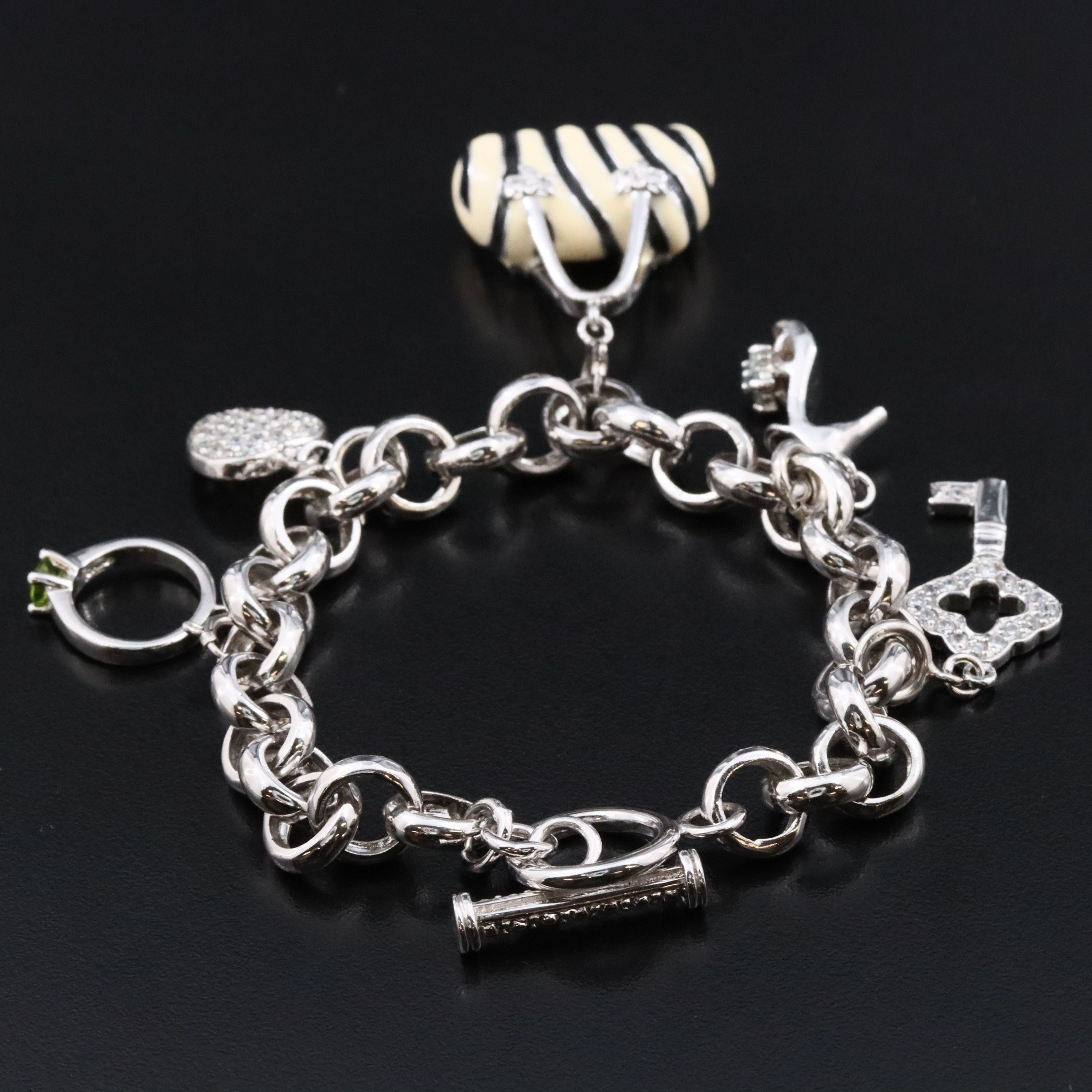 Sterling Bracelet with CZ and Enamel Charms