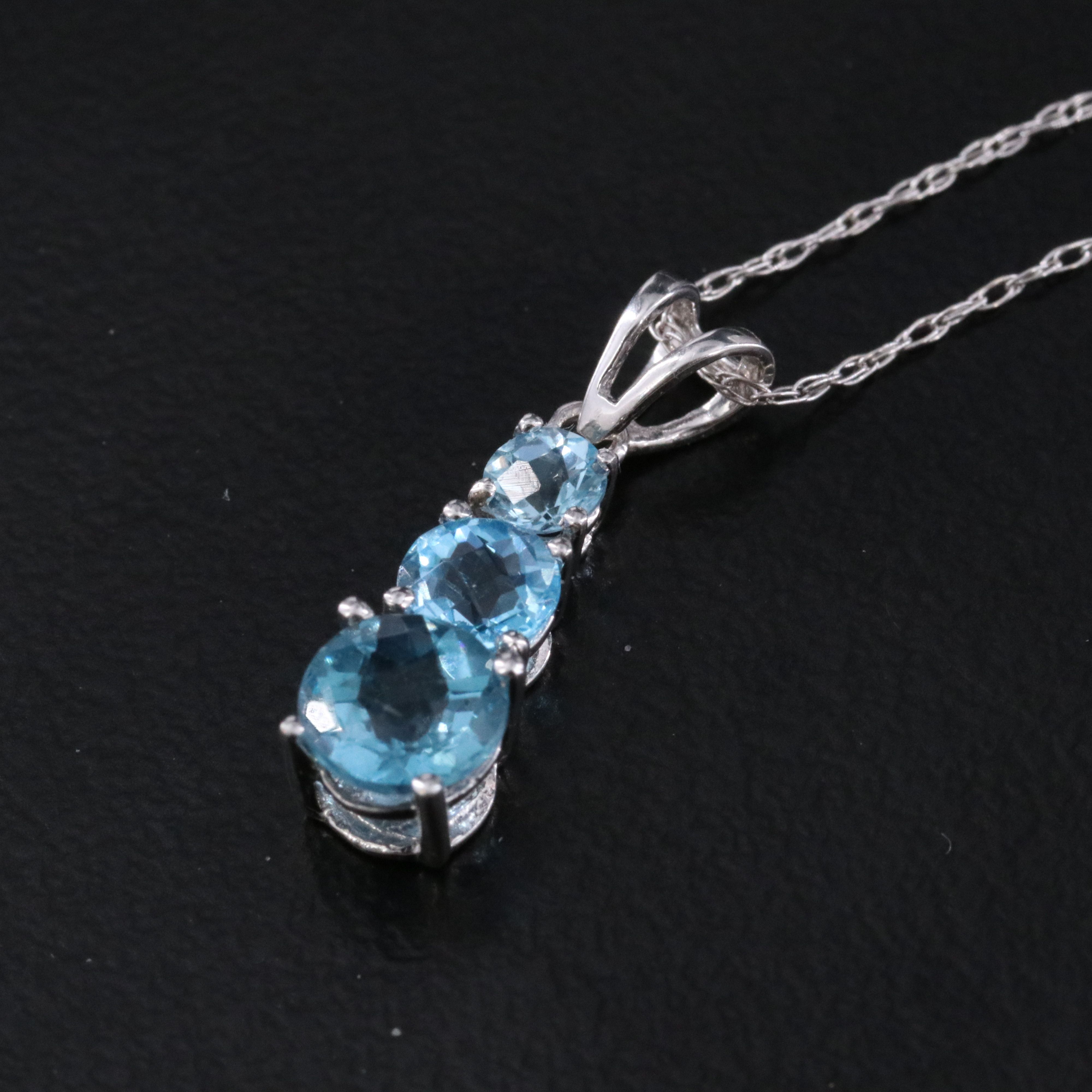 10K Blue Topaz Pendant Necklace