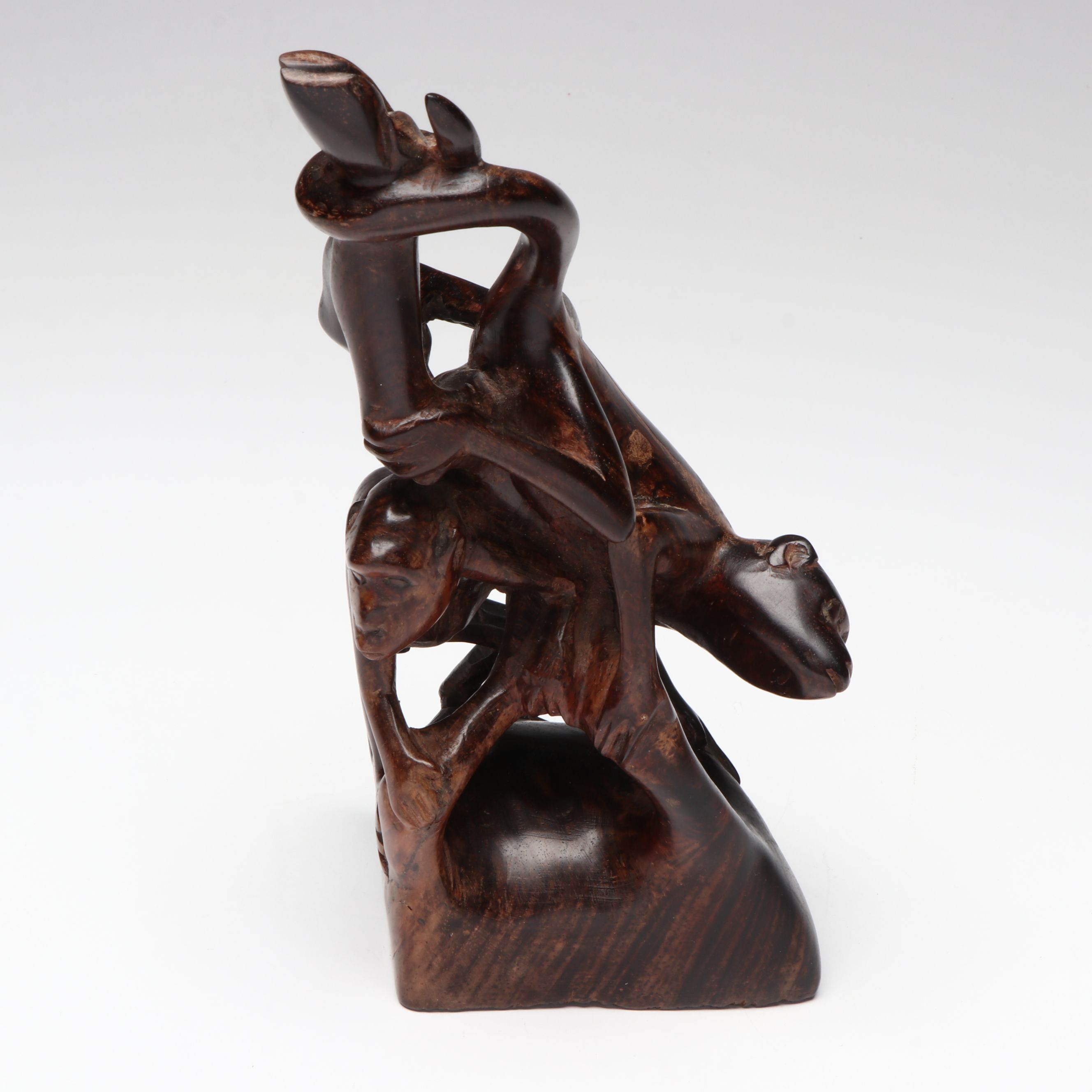 Abstract Carved Cocobolo Wood Monkey Sculpture