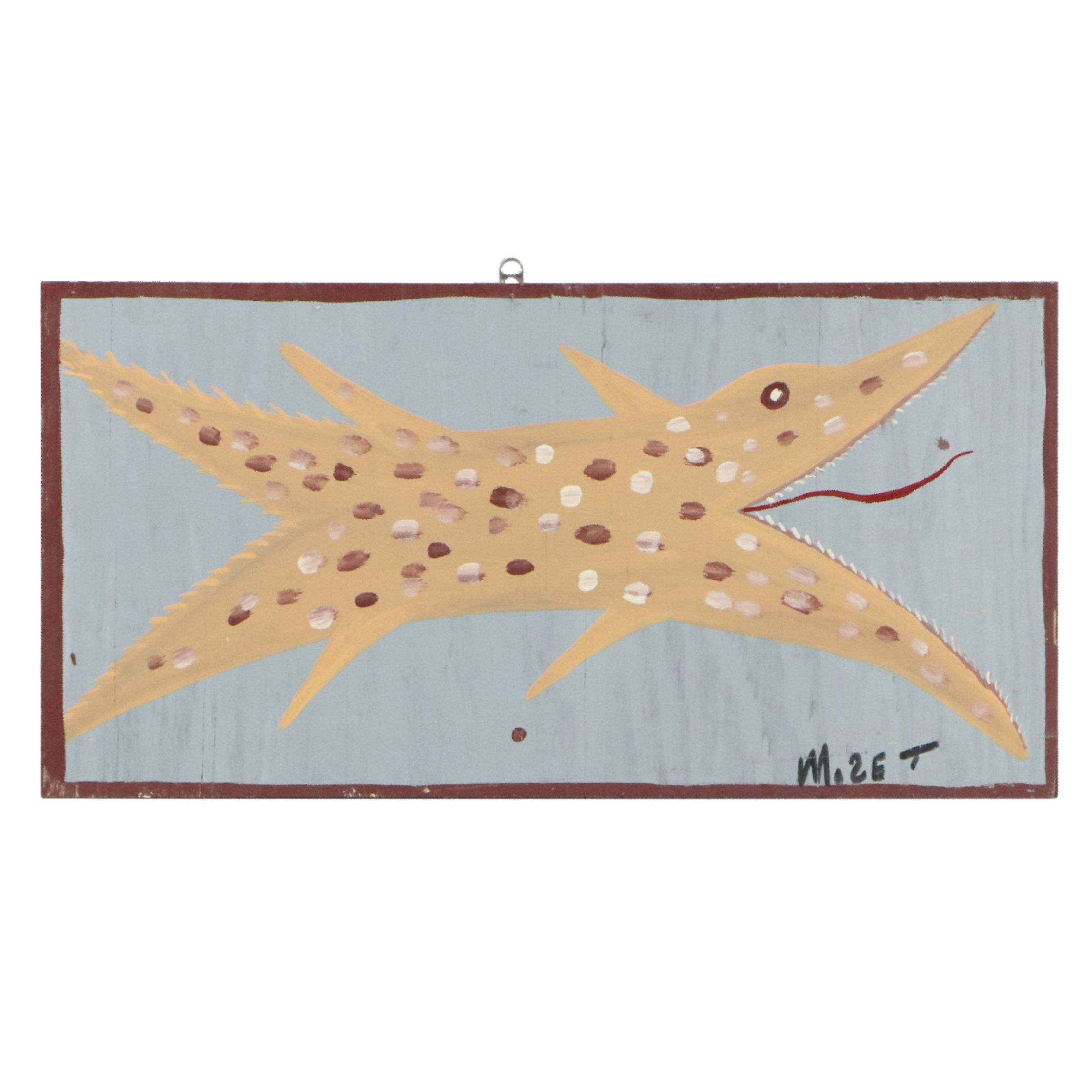 Mose Tolliver Folk Art Painting of Tan Gar Fish, Early to Mid 90's