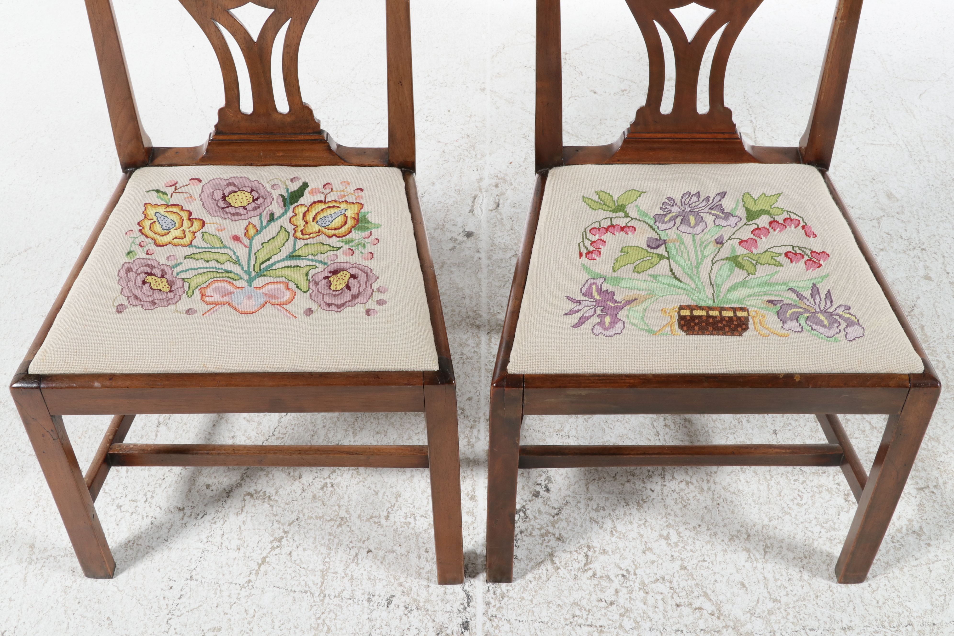 Set of Six George II Style Mahogany Dining Chairs with Needlepoint Seats