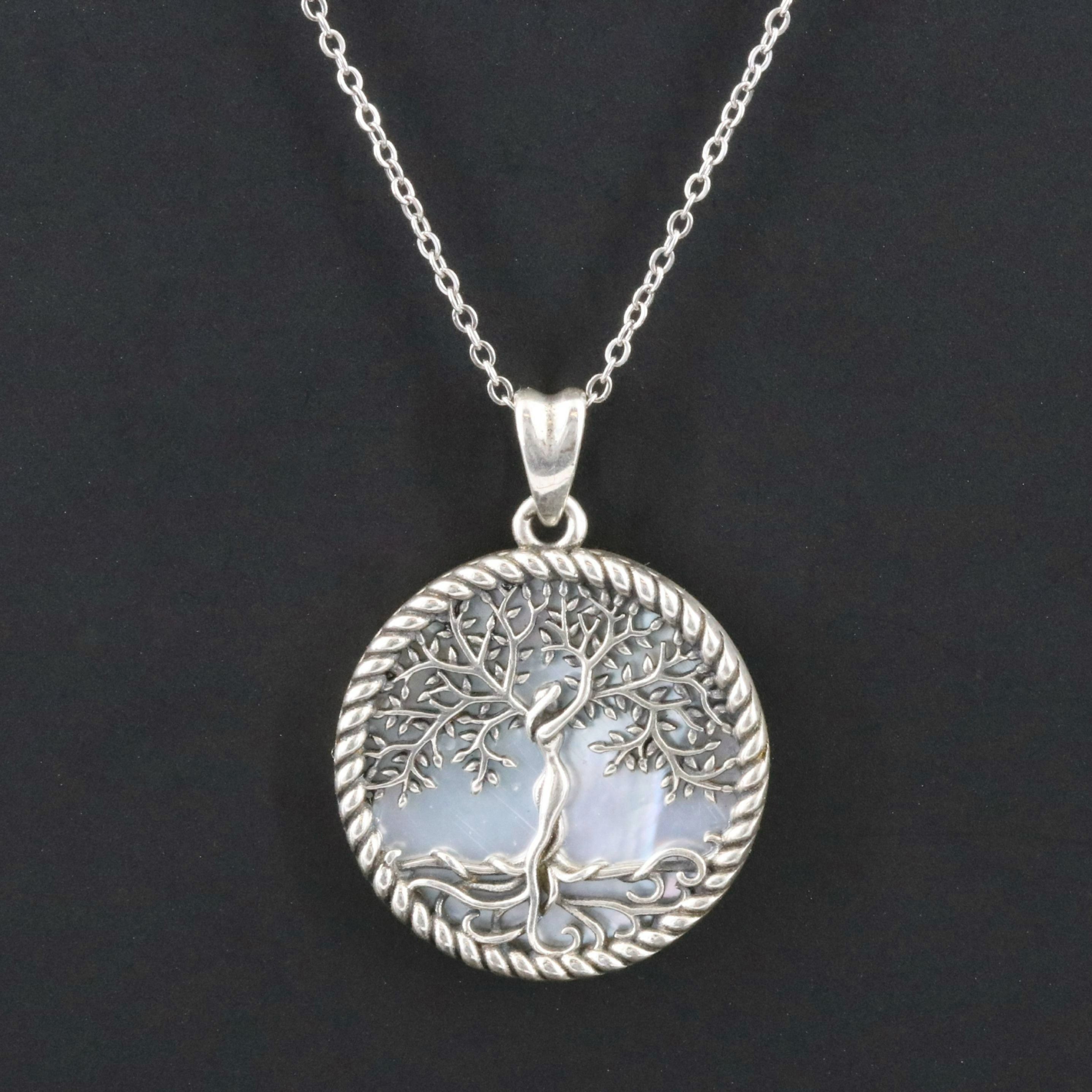 Sterling Mother-of-Pearl Tree of Life Pendant Necklace