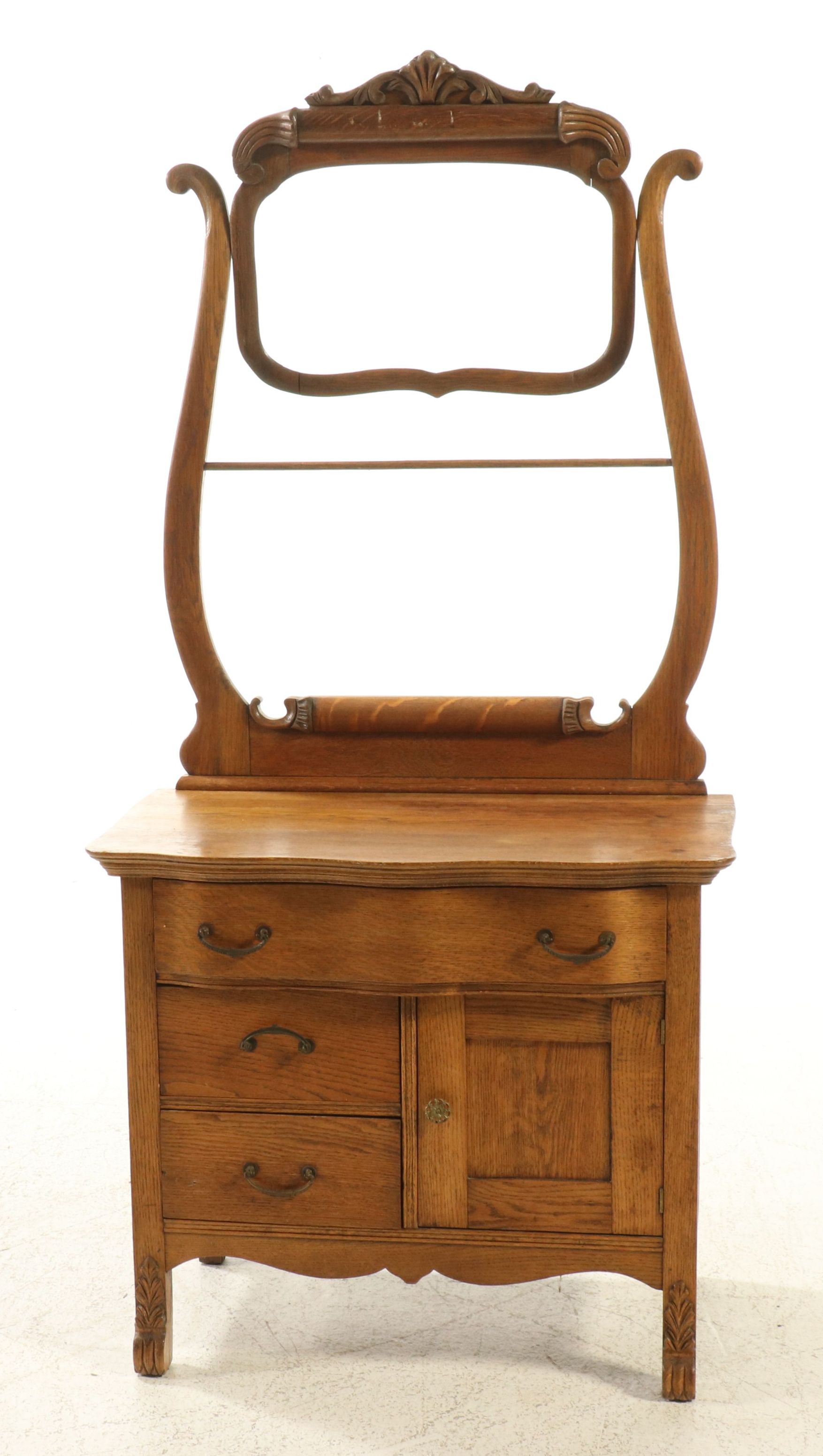 American Golden Oak Washstand with Lyre-Back Circa 1900