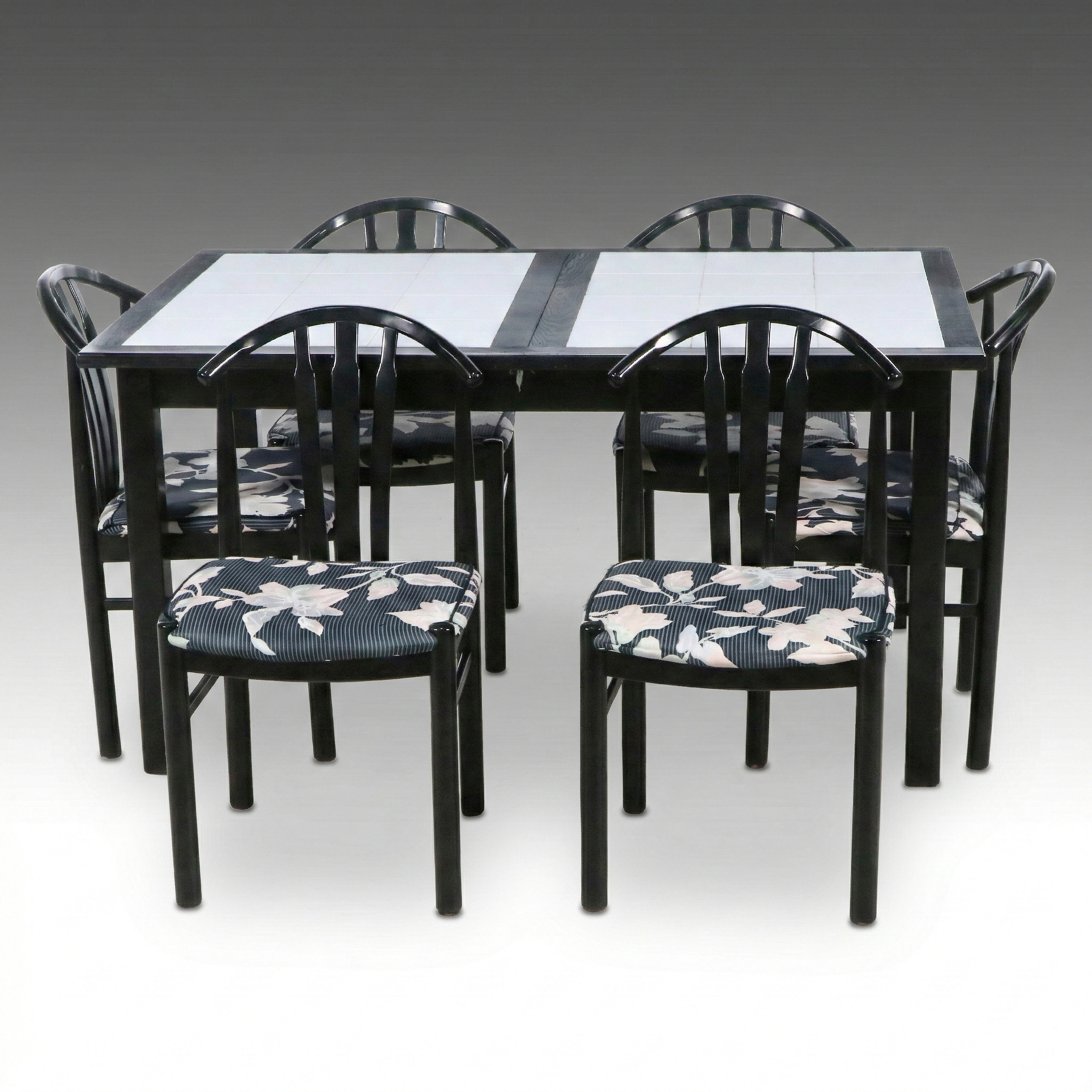 Tiled Top Dining Table and Six Spindle-Back Chairs, Late 20th Century