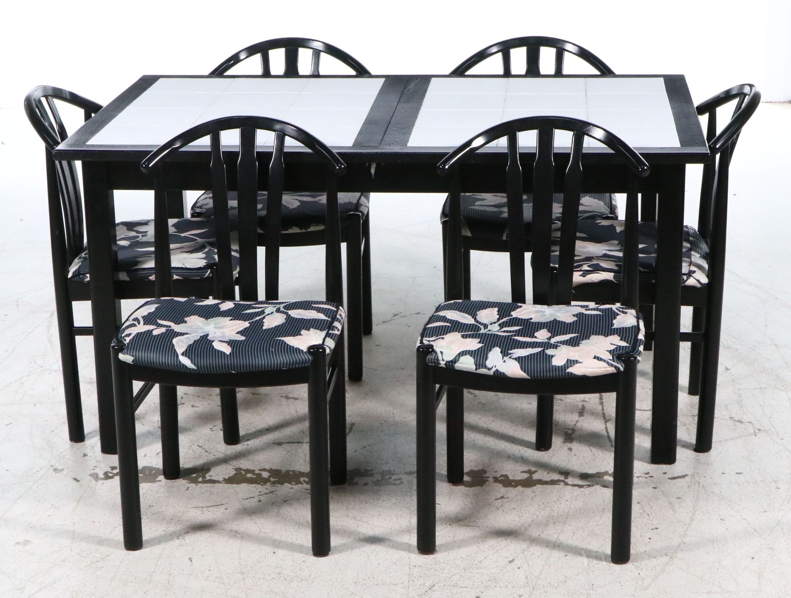 Tiled Top Dining Table and Six Spindle-Back Chairs, Late 20th Century