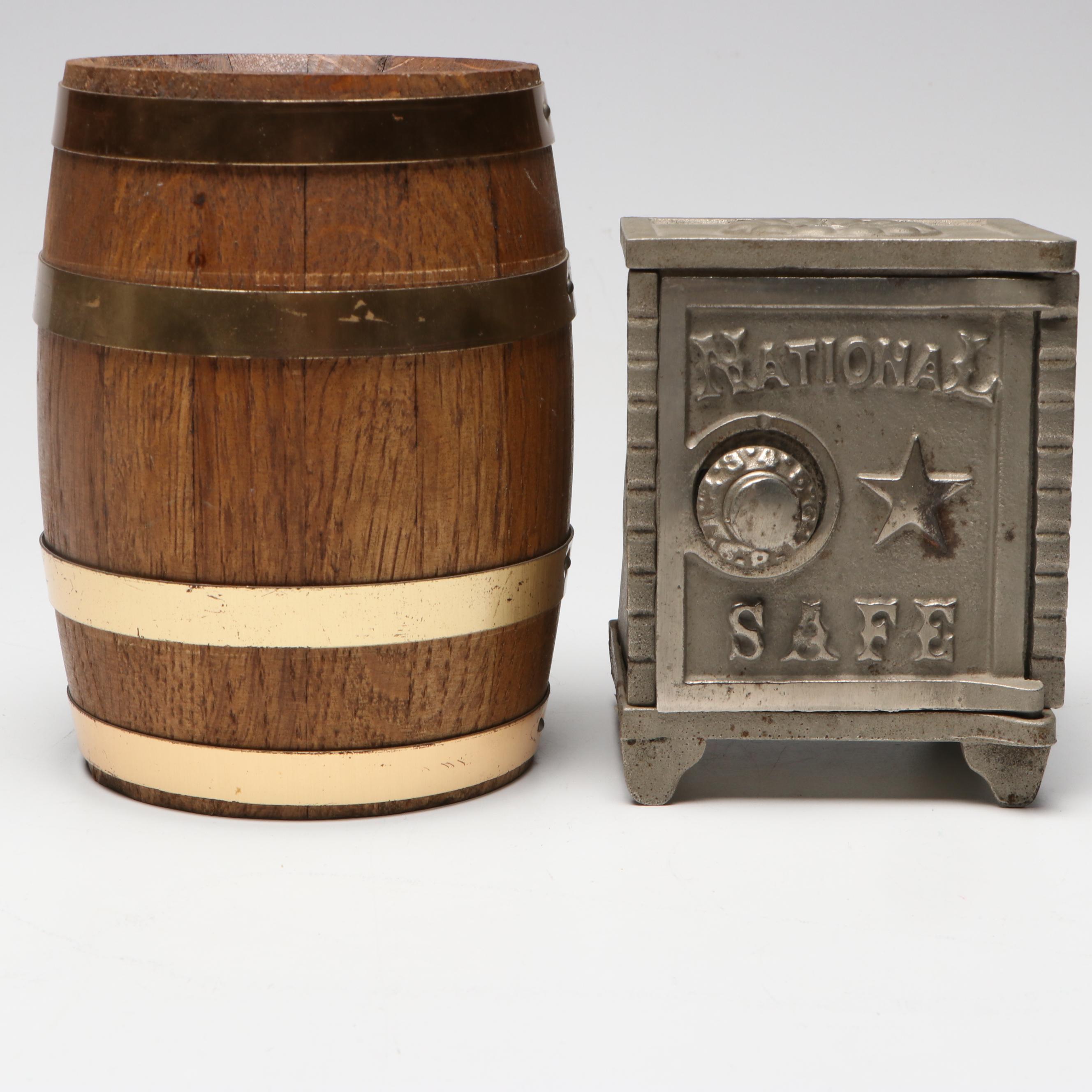 E.J. Kahn Metal Treasure Chest Coin Bank with Other Vintage Banks