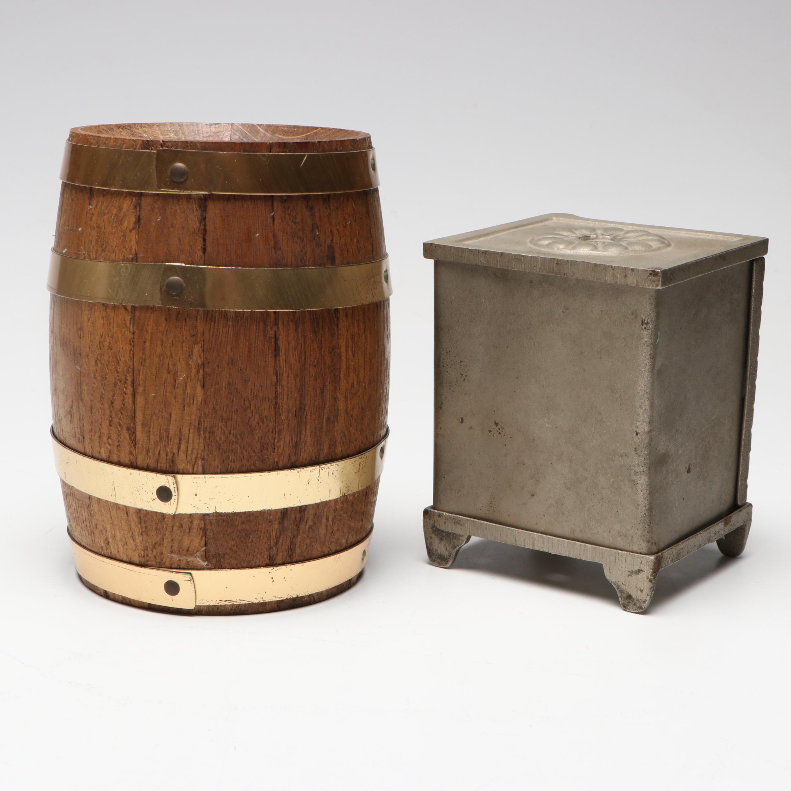 E.J. Kahn Metal Treasure Chest Coin Bank with Other Vintage Banks