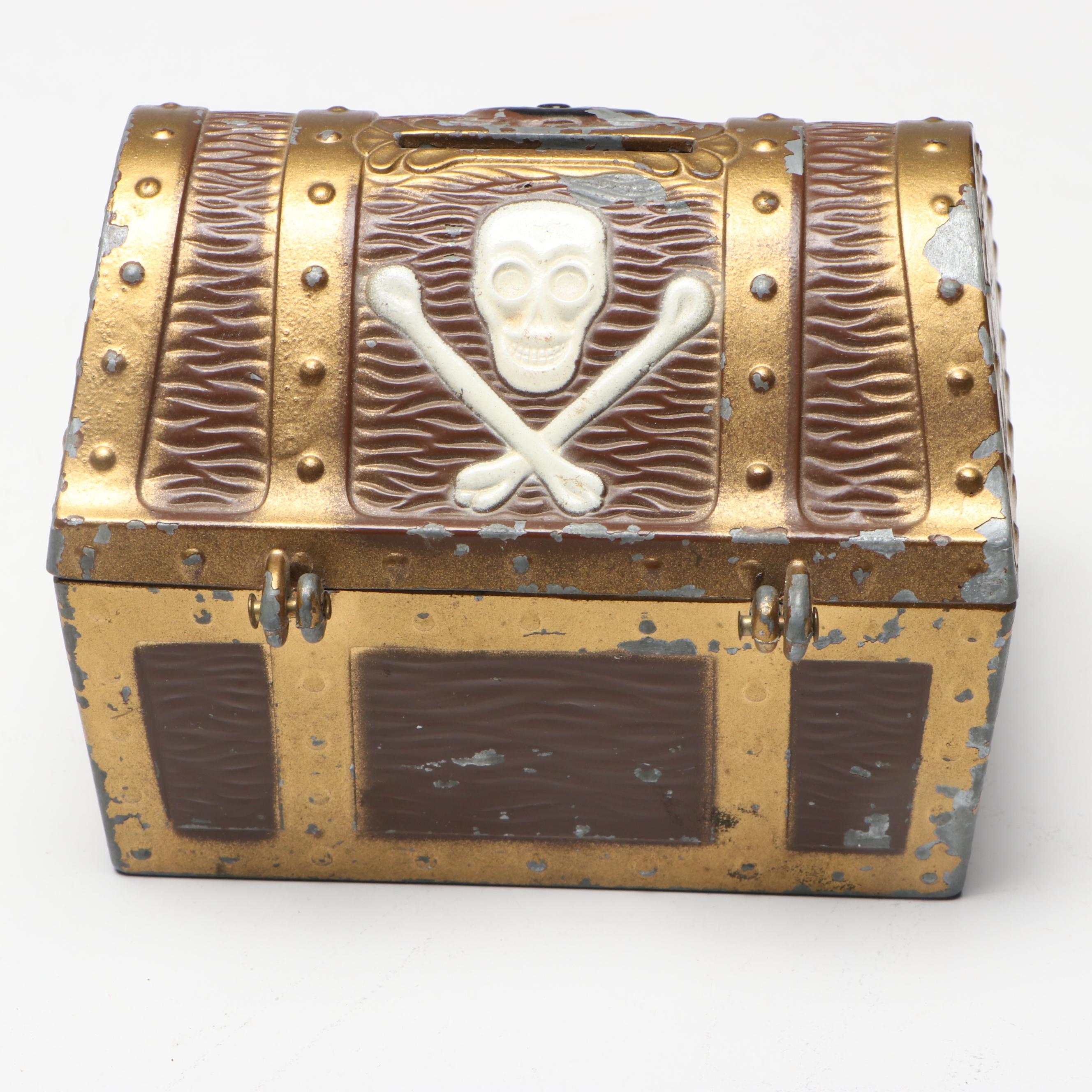 E.J. Kahn Metal Treasure Chest Coin Bank with Other Vintage Banks