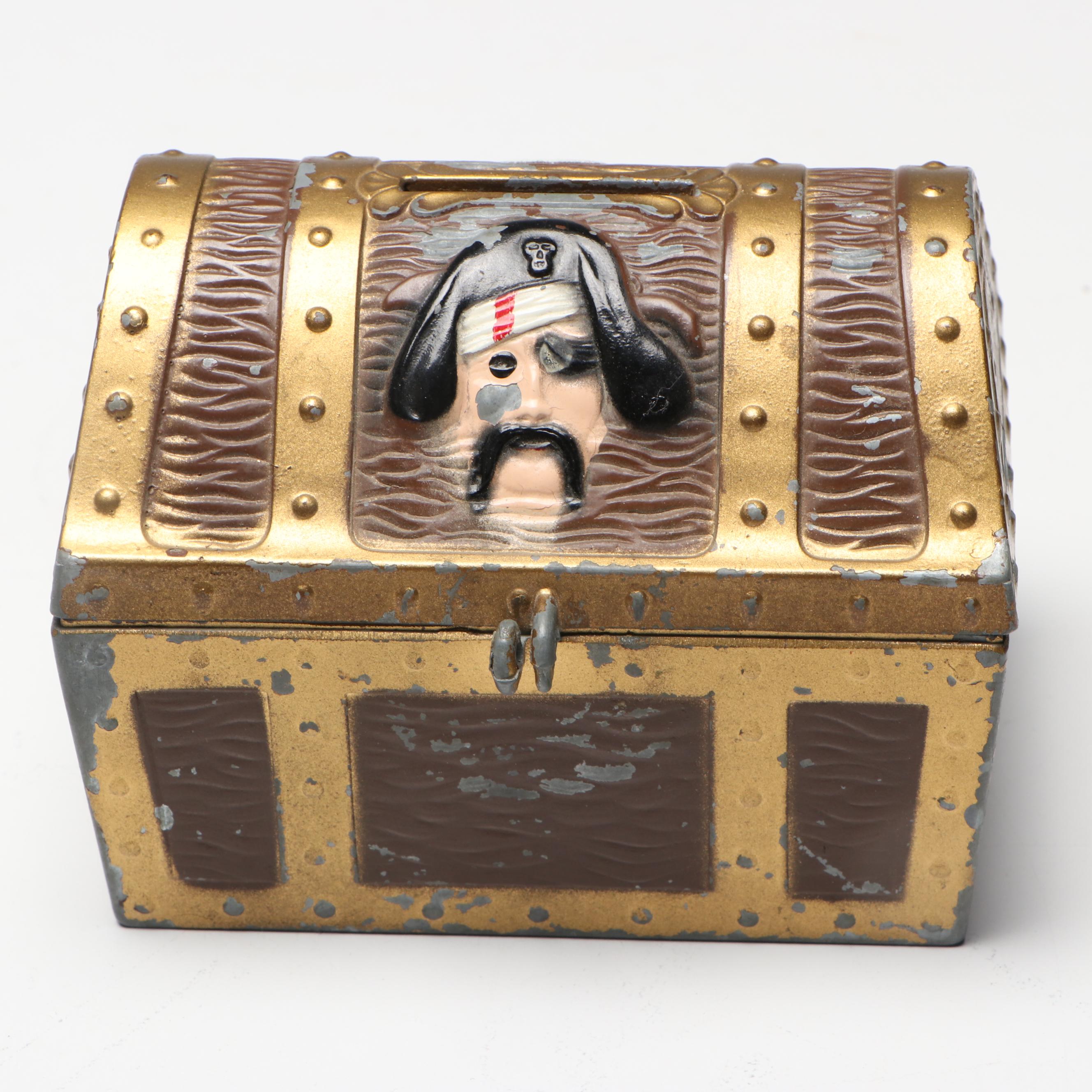 E.J. Kahn Metal Treasure Chest Coin Bank with Other Vintage Banks