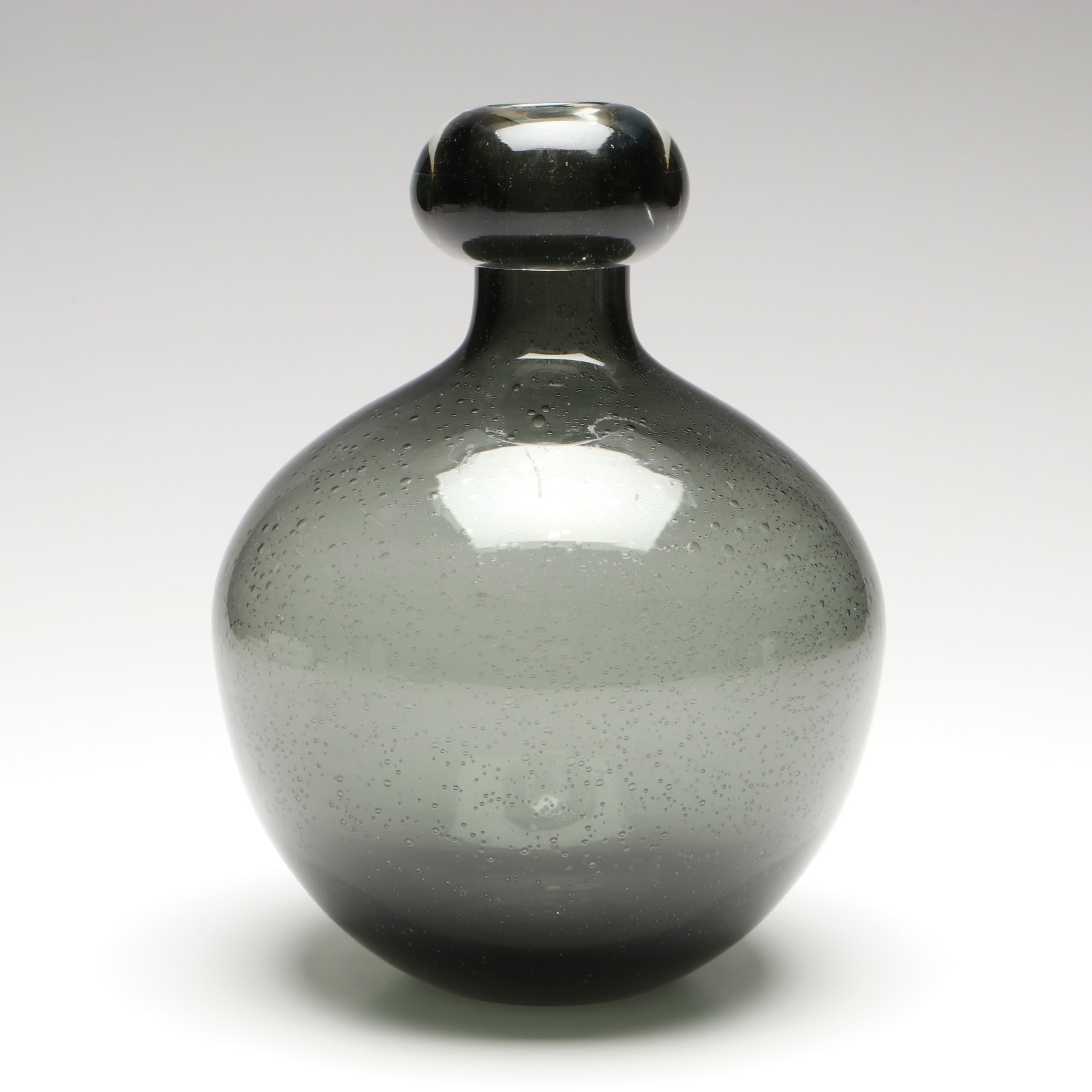 Mid Century Modern Style Smoke Color Seed Glass Bottle Vase