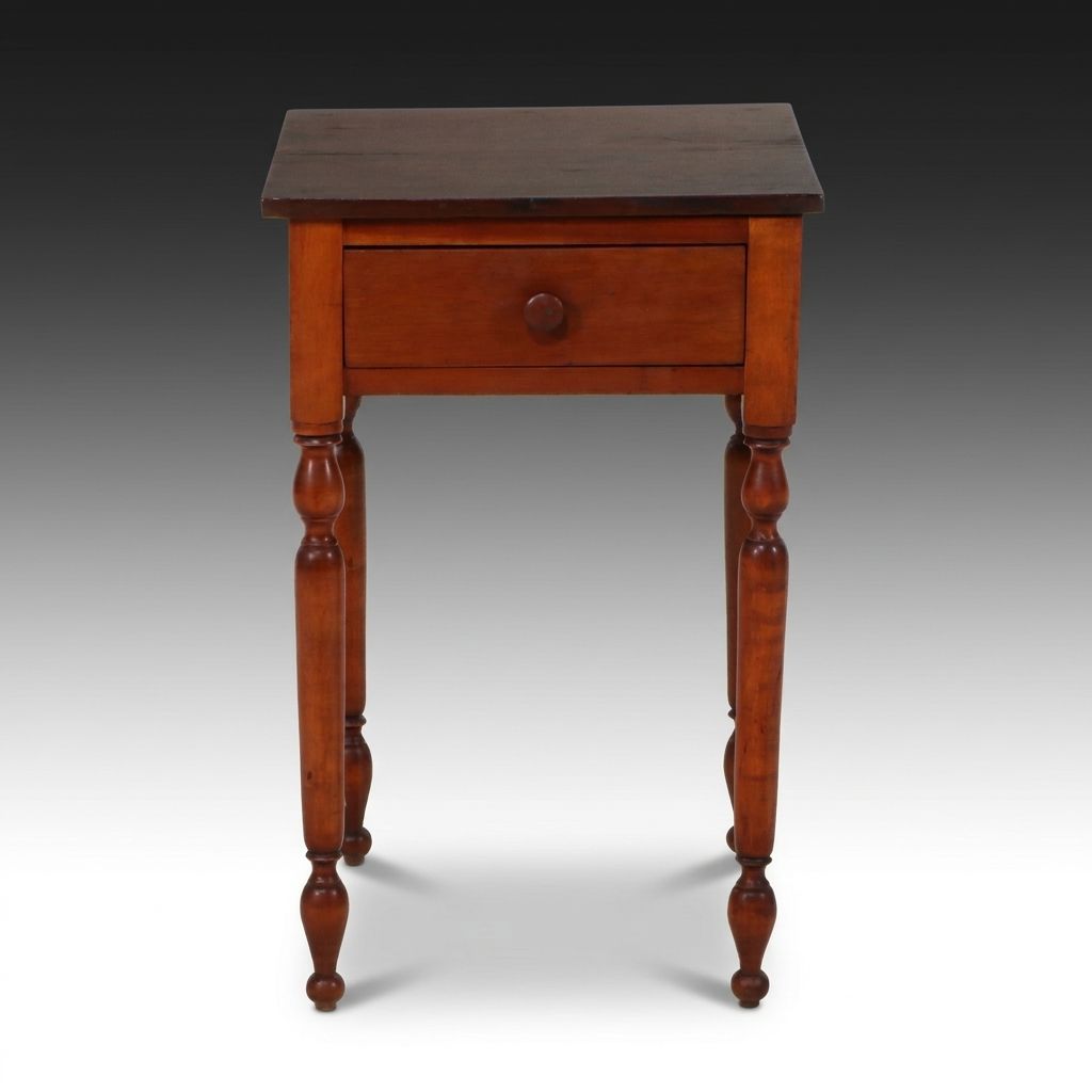 American Country Sheraton Cherry and Pine One-Drawer Side Table, 19th Century