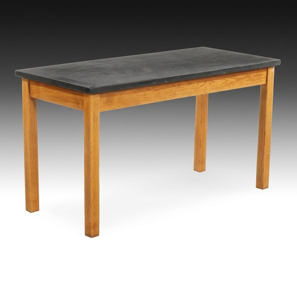 Oak Lab Table with Black Stone Top, Mid to Late 20th Century