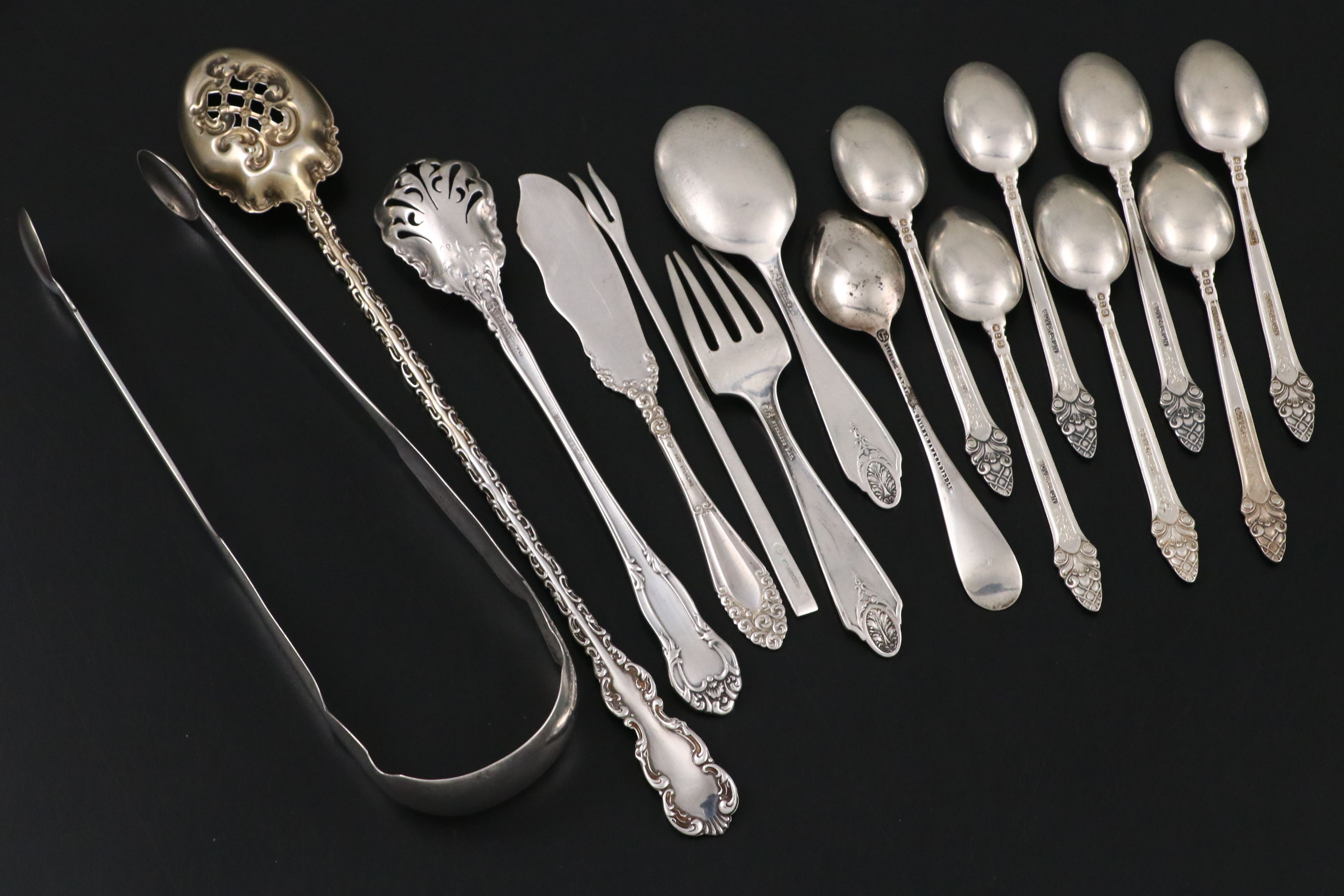 Gorham "Sovereign" Sterling Demitasse Spoons with Other Serving Utensils