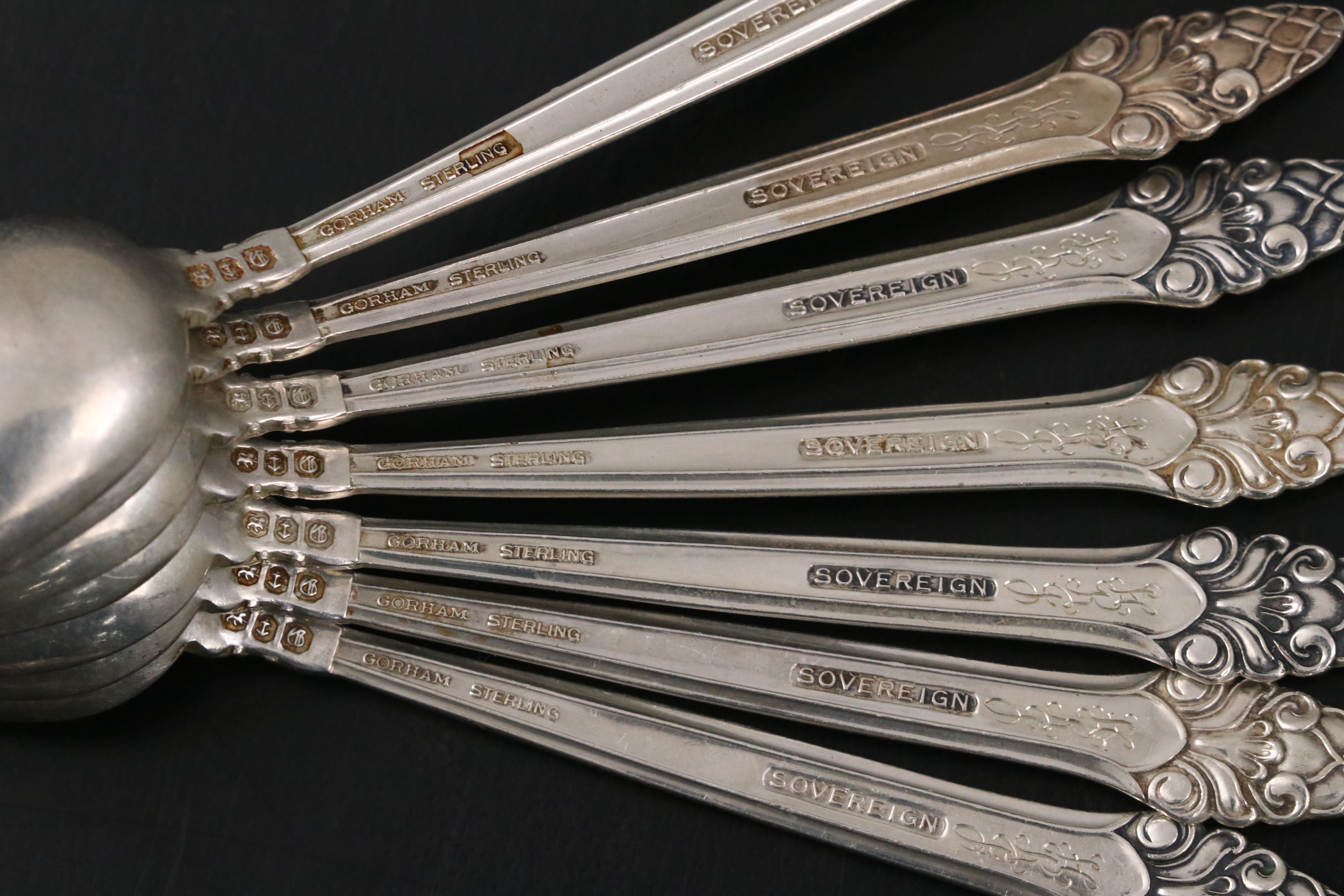 Gorham "Sovereign" Sterling Demitasse Spoons with Other Serving Utensils