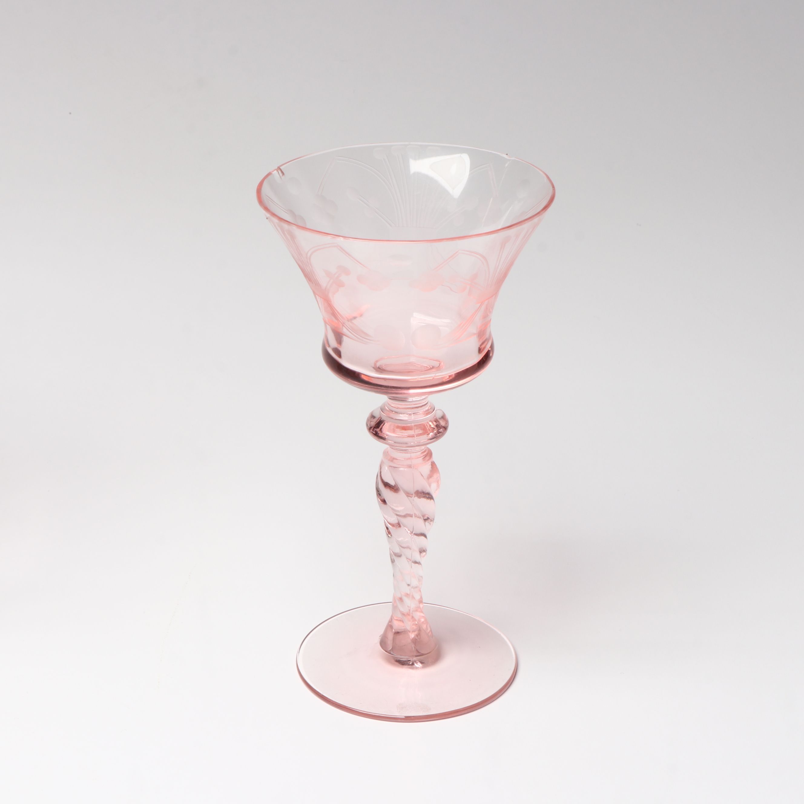 Tiffin-Franciscan Etched Motifs with Twisted Stem Pink Art Glassware