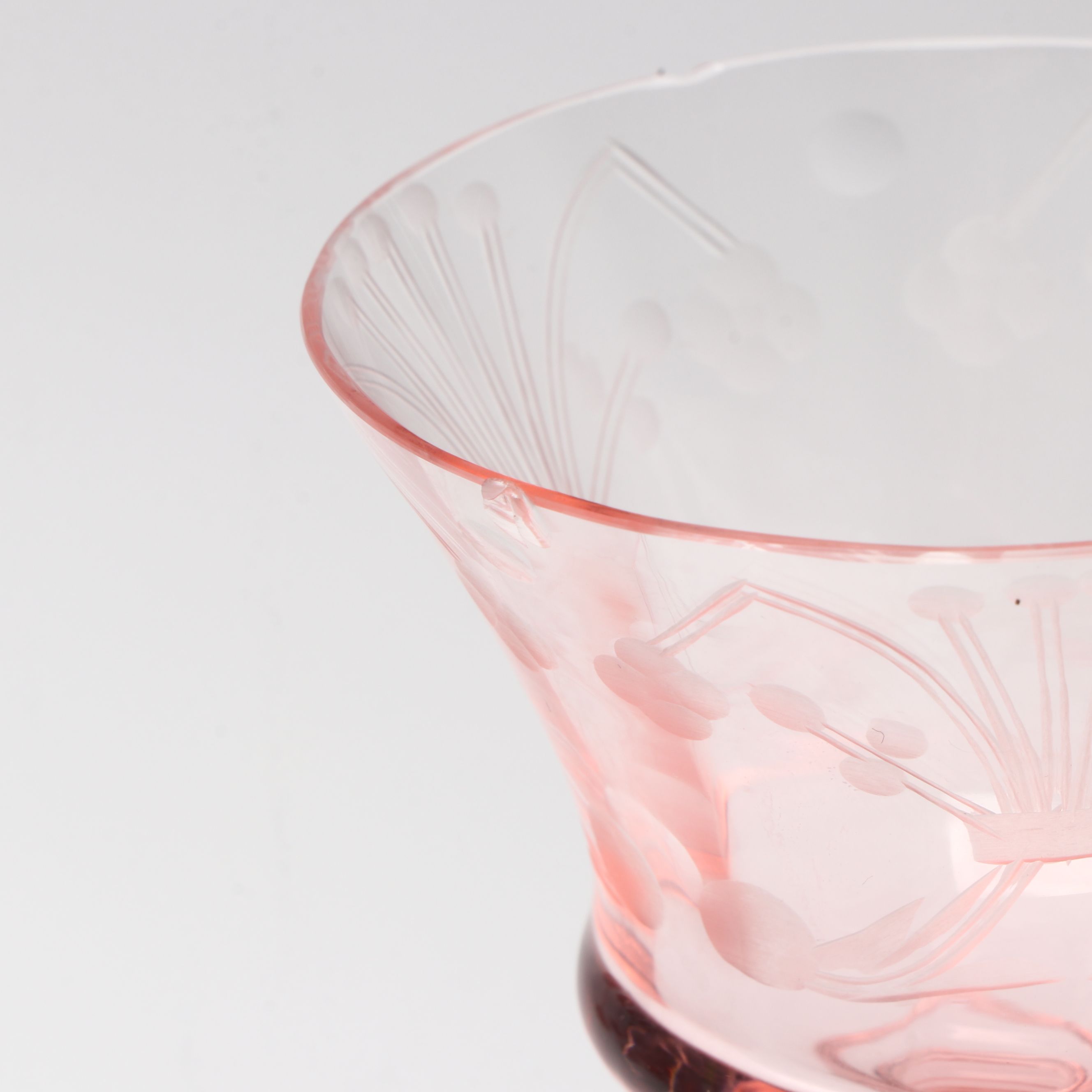 Tiffin-Franciscan Etched Motifs with Twisted Stem Pink Art Glassware