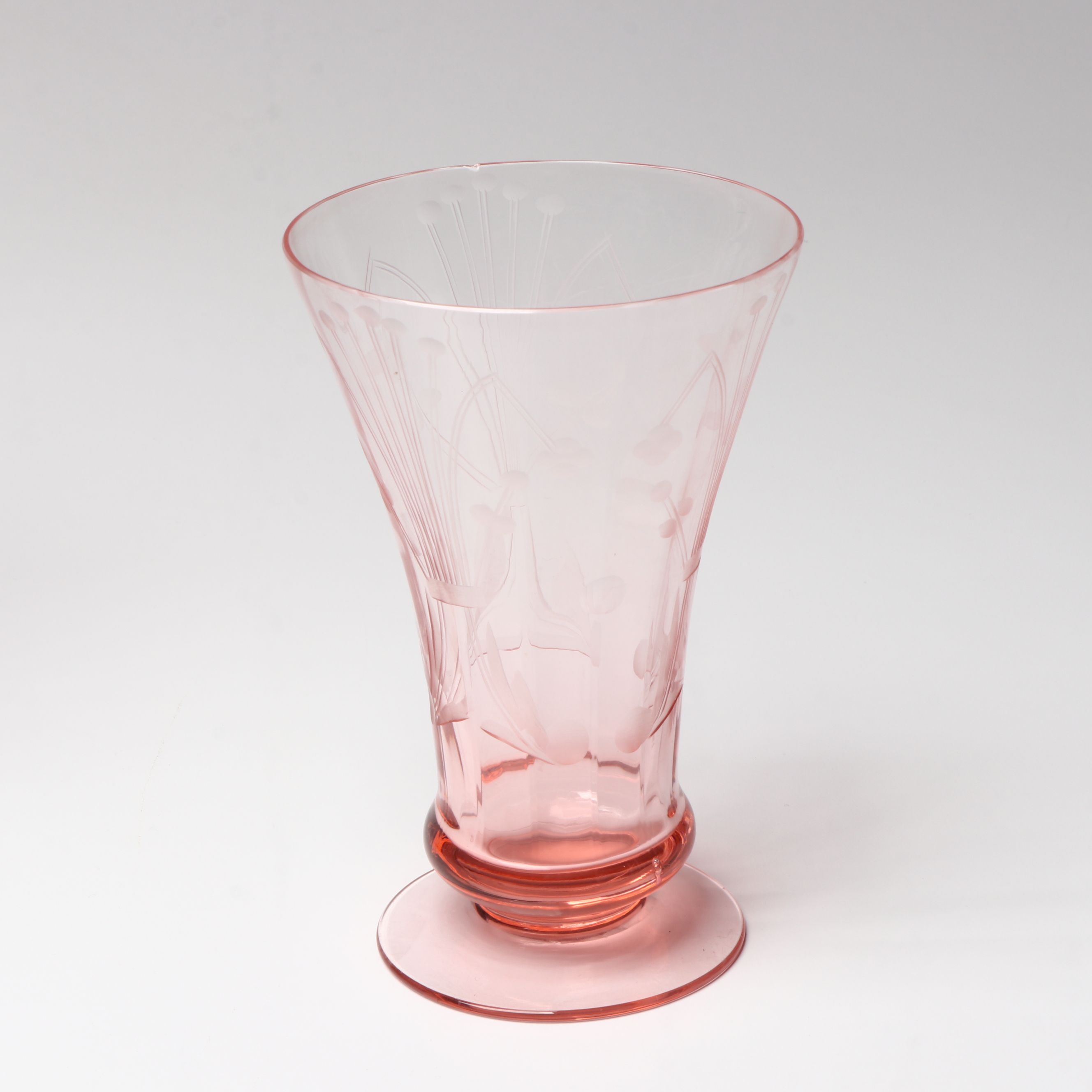 Tiffin-Franciscan Etched Motifs with Twisted Stem Pink Art Glassware