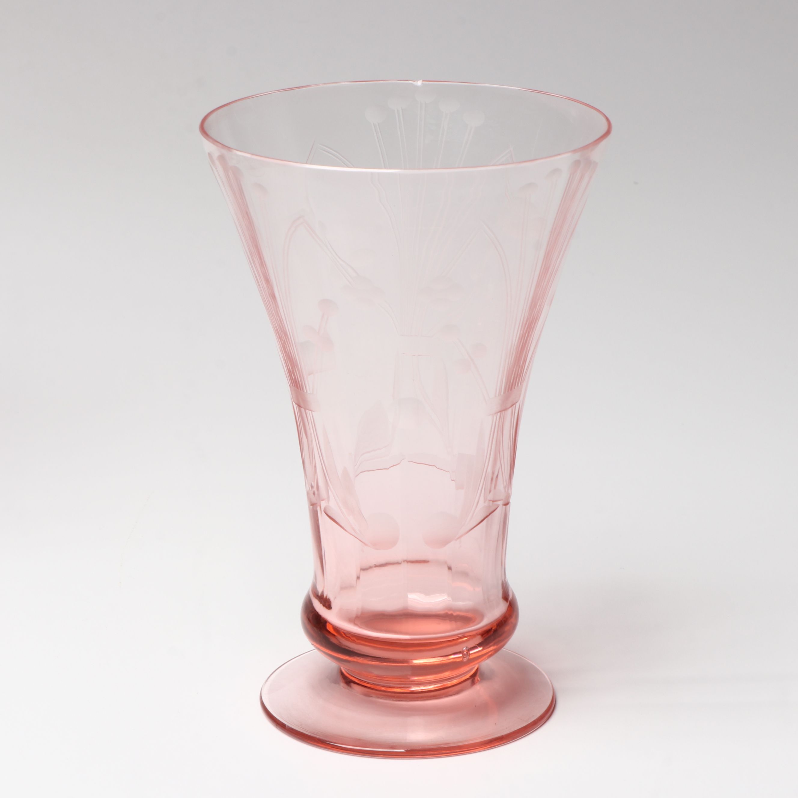 Tiffin-Franciscan Etched Motifs with Twisted Stem Pink Art Glassware