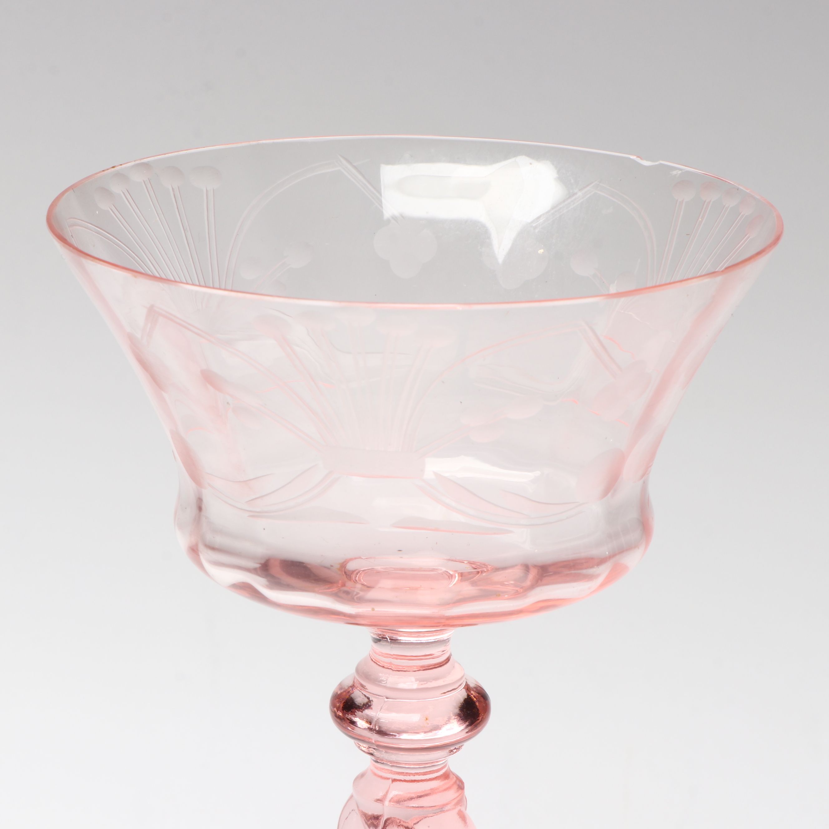 Tiffin-Franciscan Etched Motifs with Twisted Stem Pink Art Glassware