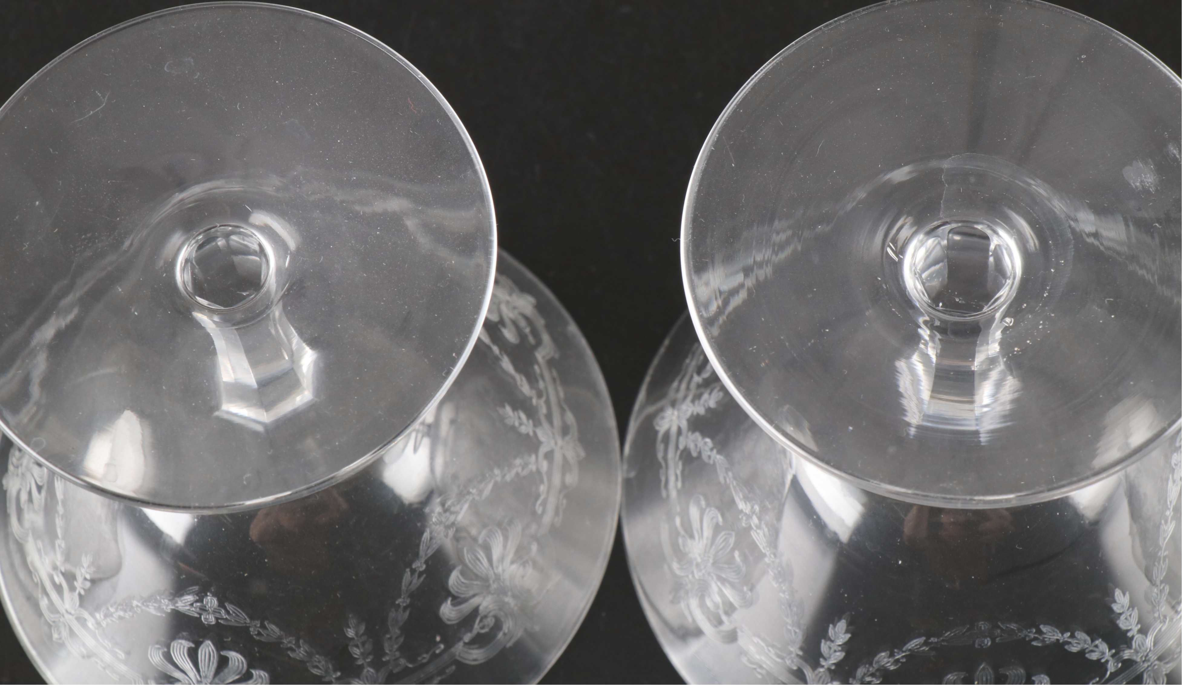 Etched Glass Low Sherbet Glasses and Short Tumbler