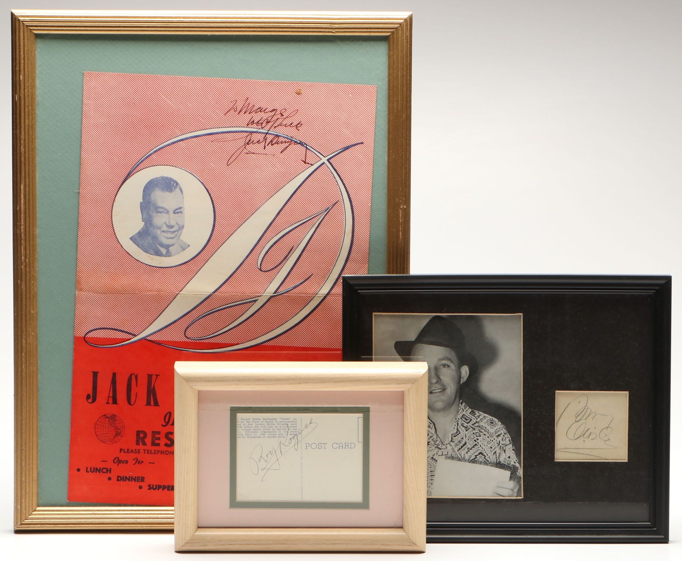 Jack Dempsey Signed Restaurant Flyer with Bing Crosby and Roy Rogers Signatures