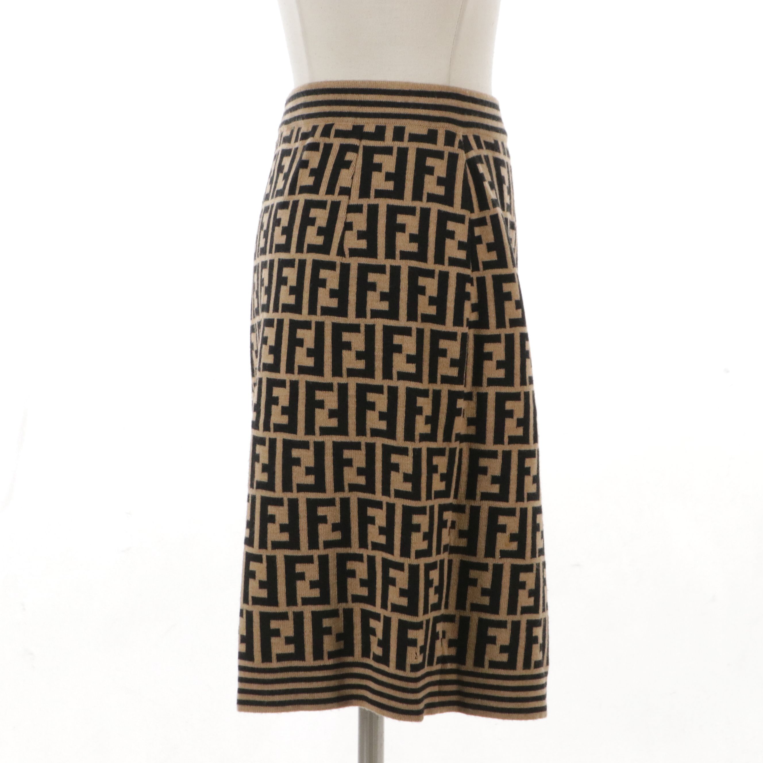 Fendi FF Zucca Logo Wool Wrap Skirt with Elastic Waistline