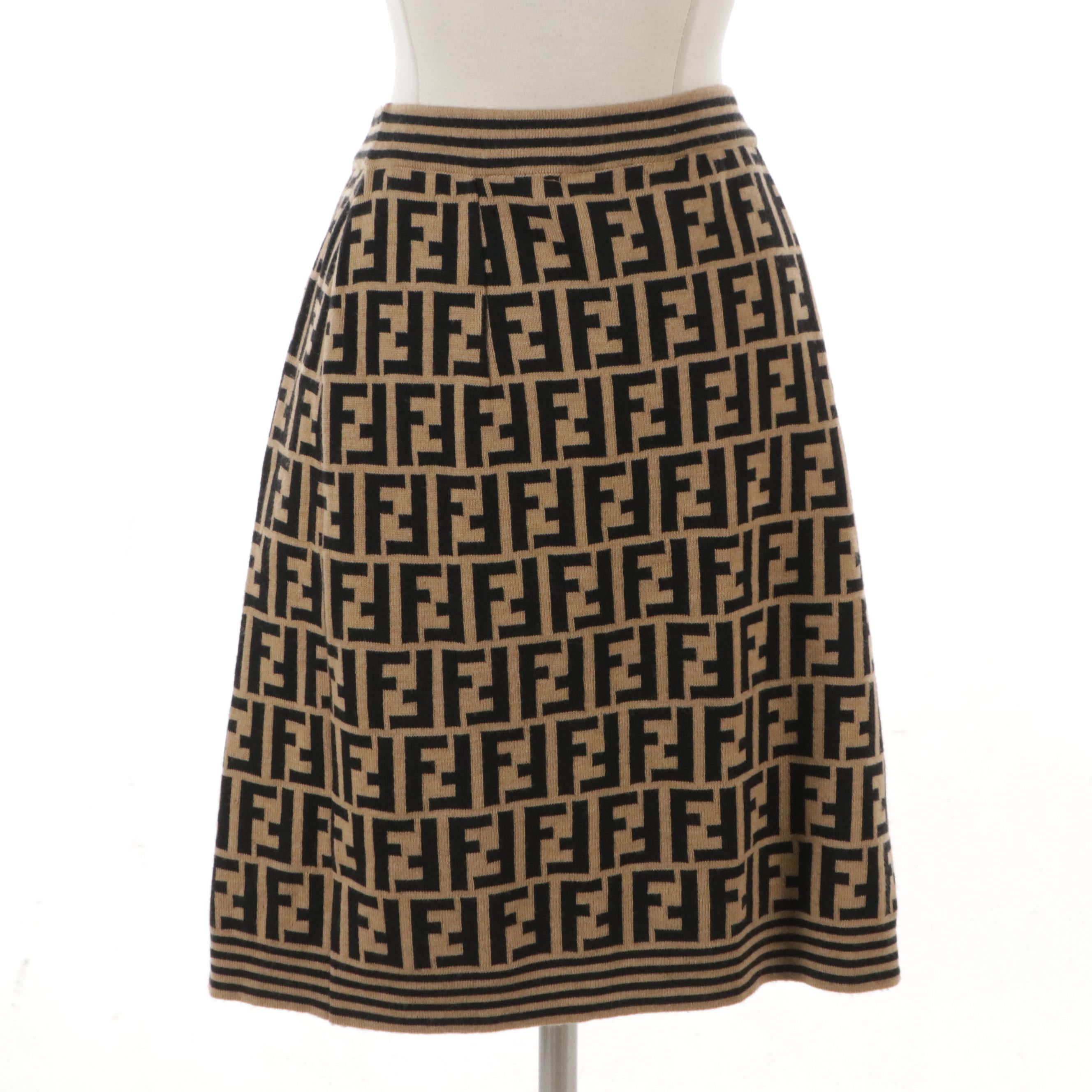 Fendi FF Zucca Logo Wool Wrap Skirt with Elastic Waistline