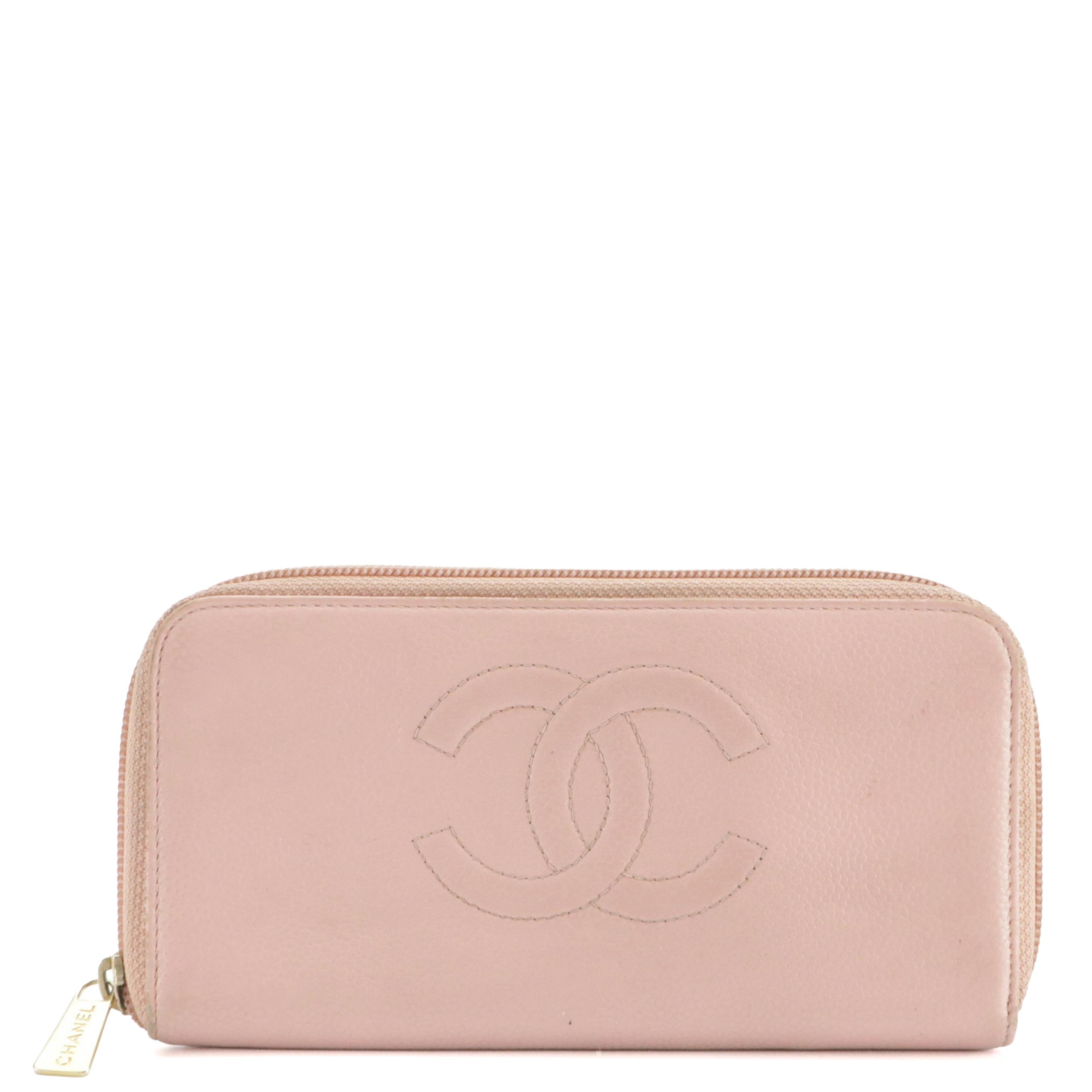Chanel CC Stitched Zip Around Wallet in Pink Caviar Leather, With Box