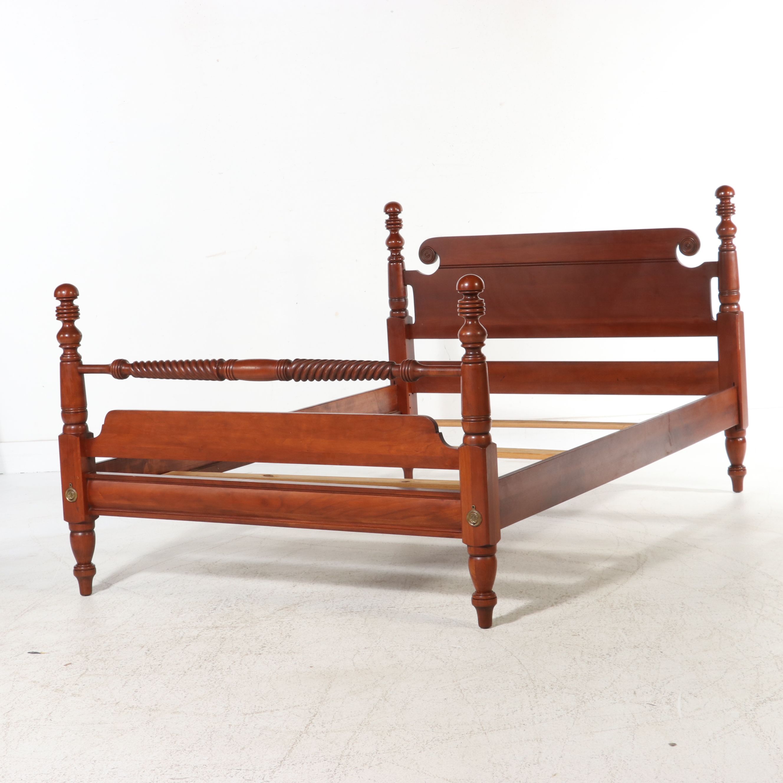 Classical Style Cherry Low-Post Full Size Bed Frame, Mid-20th Century