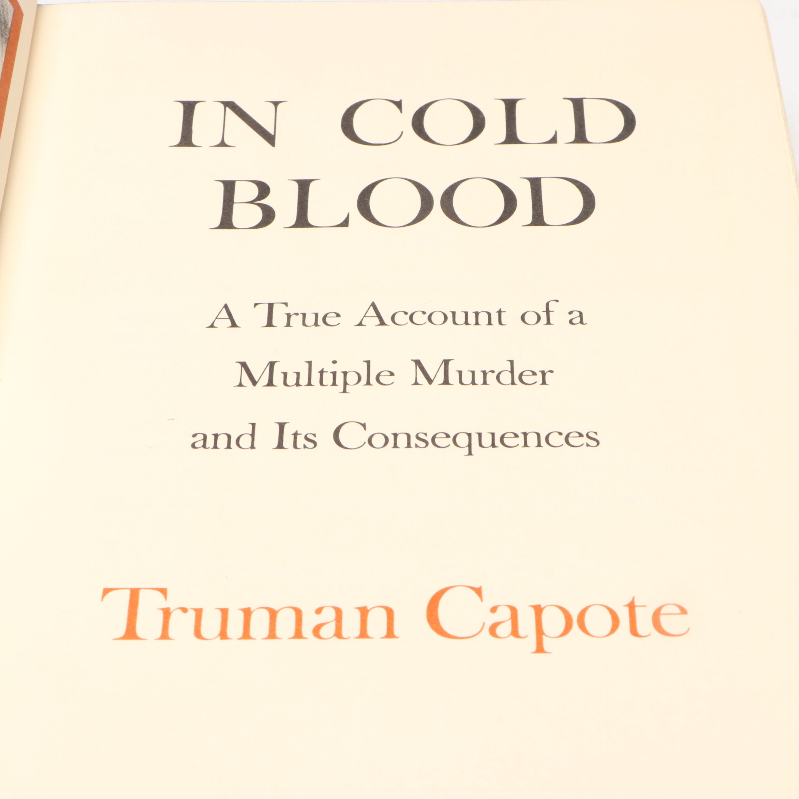 First Printing "In Cold Blood" by Truman Capote, 1966