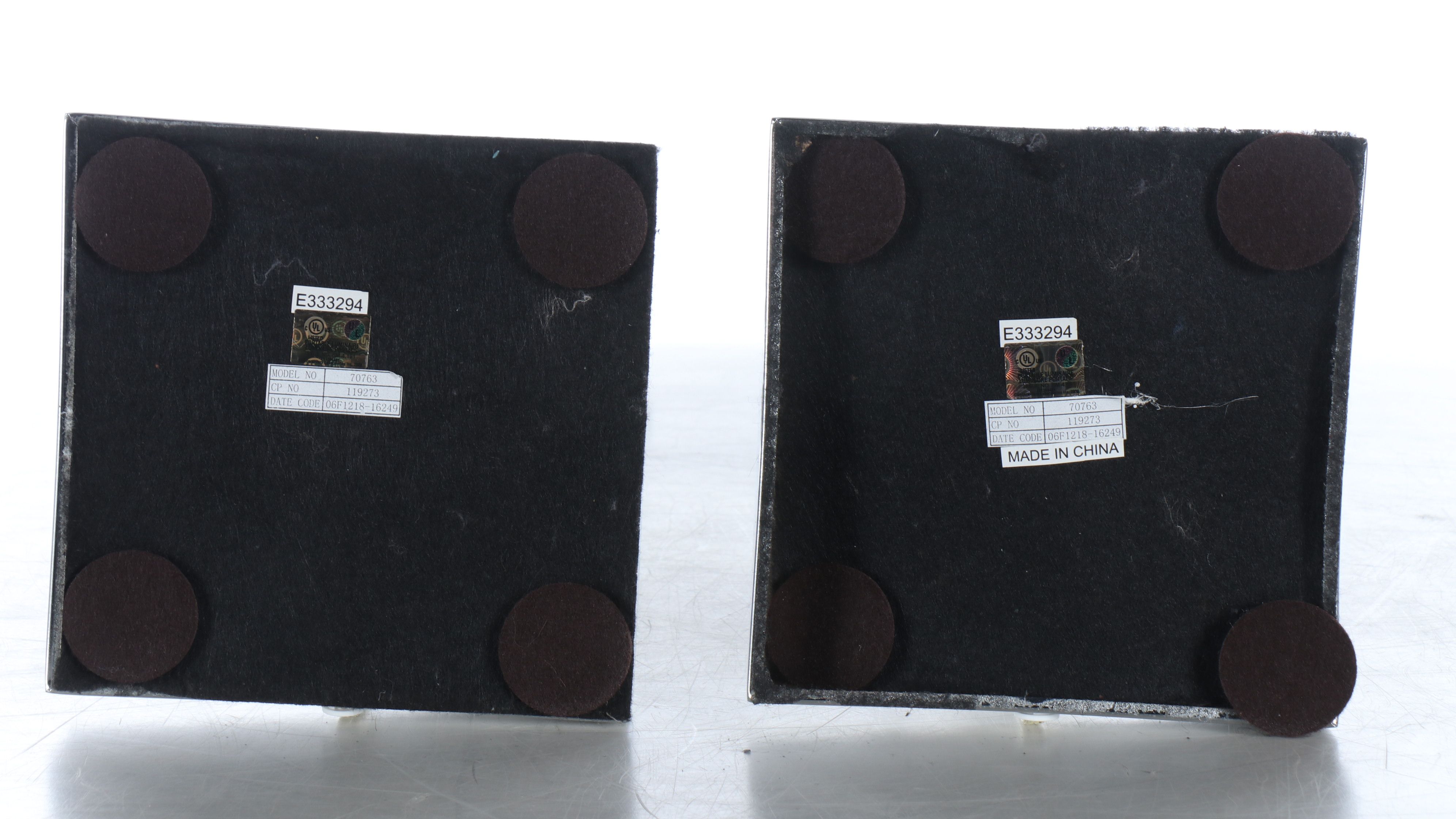 Kichler Chrome and Glass Column Table Lamps with Cotton Drum Shades