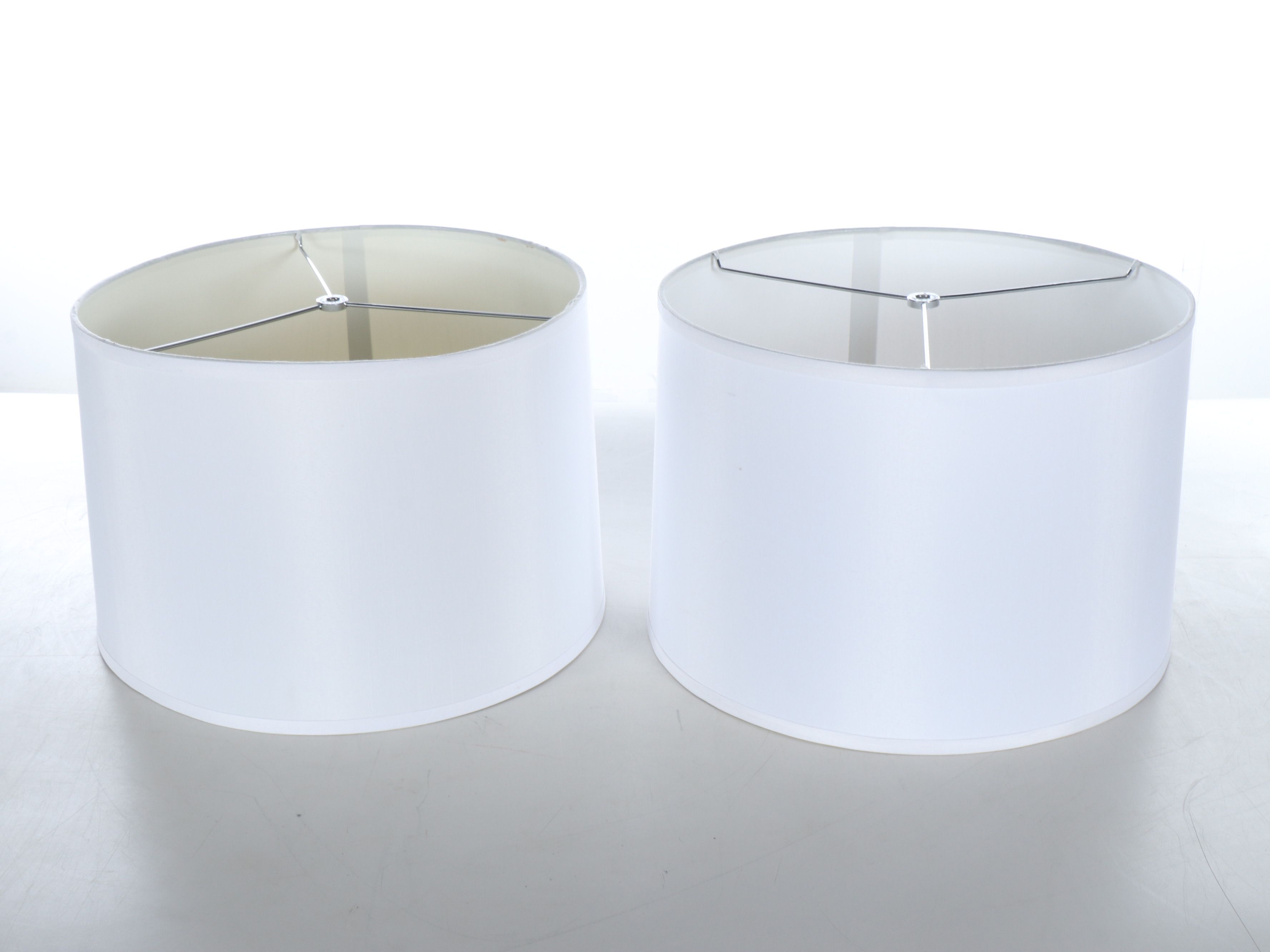 Kichler Chrome and Glass Column Table Lamps with Cotton Drum Shades