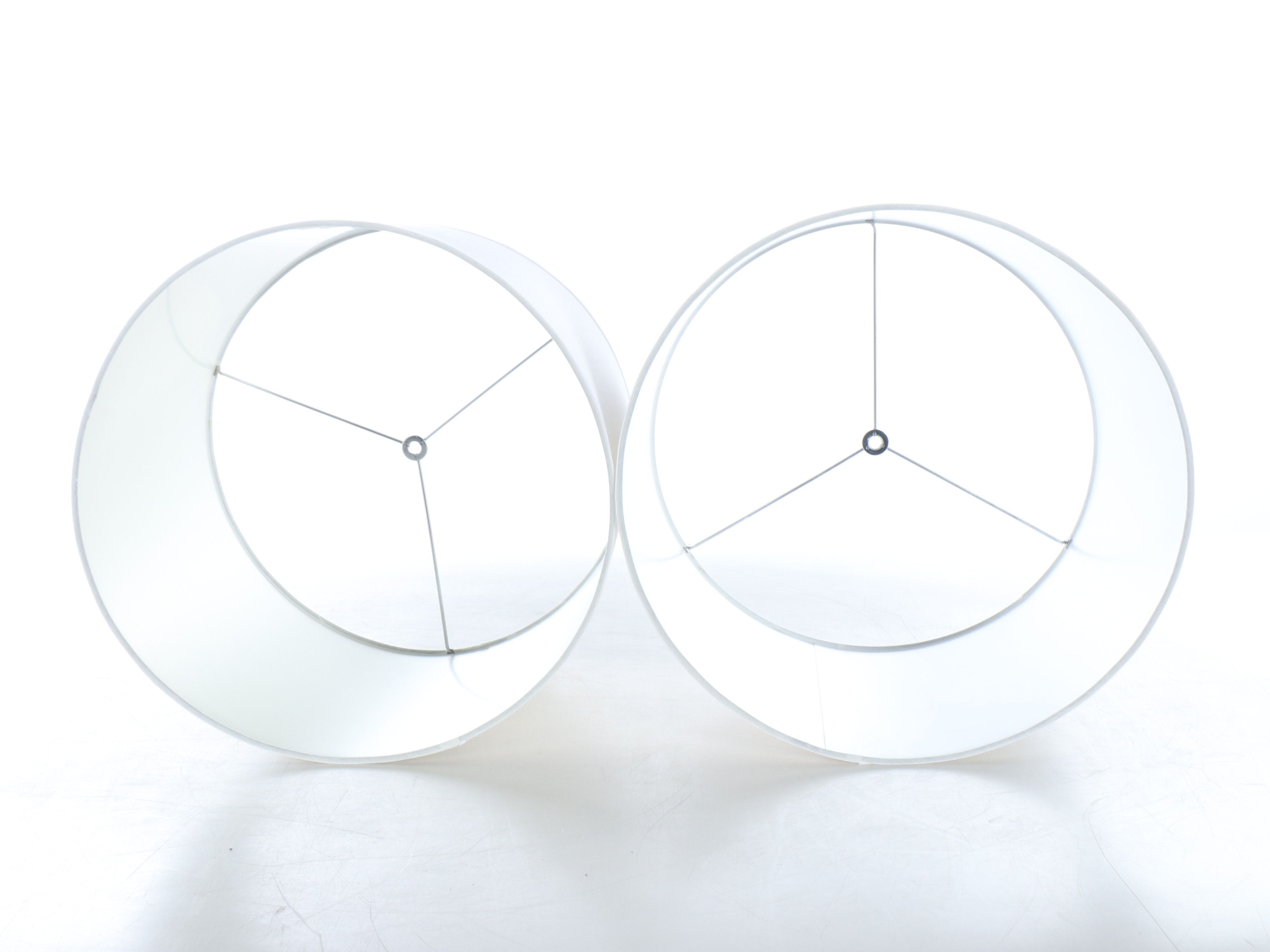 Kichler Chrome and Glass Column Table Lamps with Cotton Drum Shades