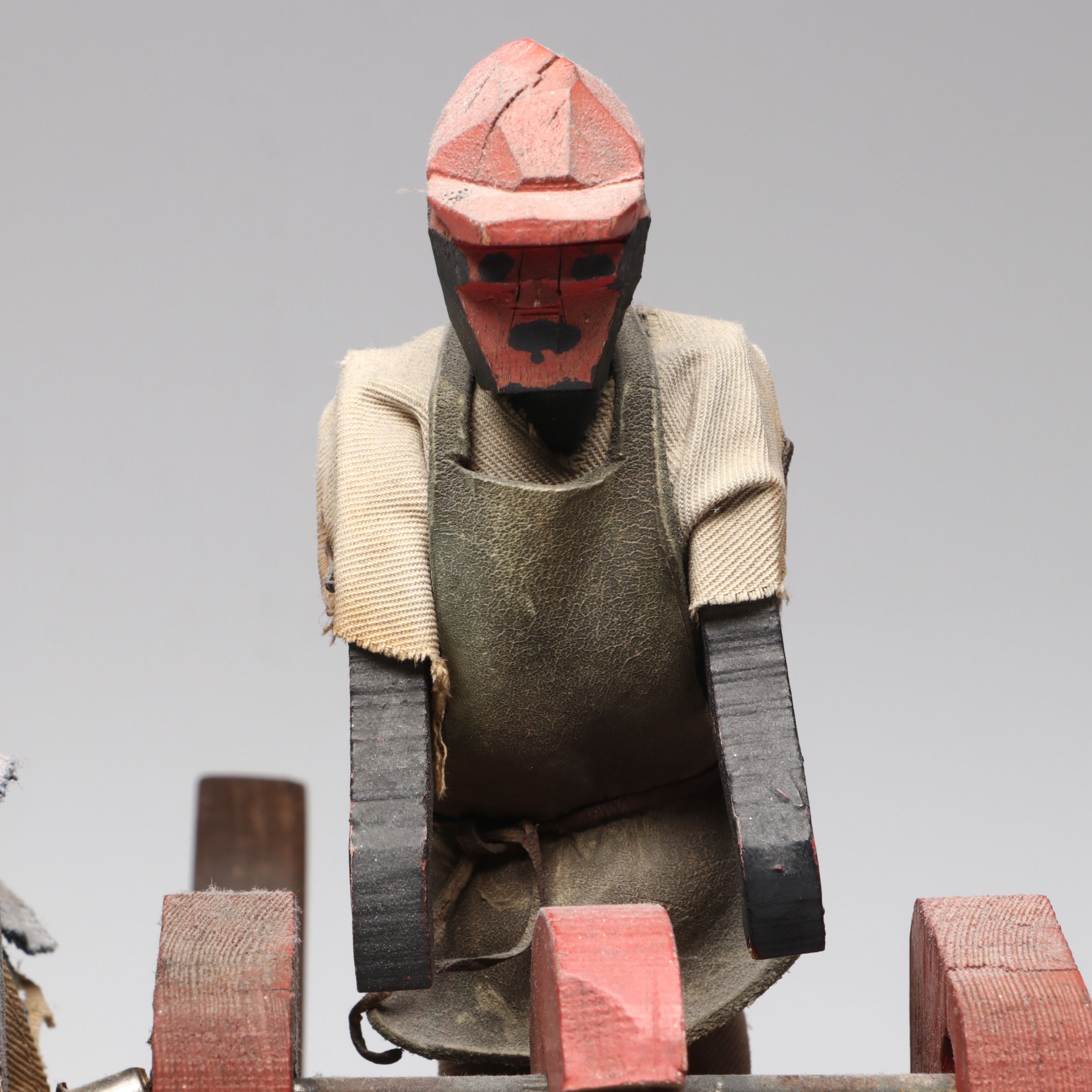 Folk Art Polychrome Whirligig of Figures Working Whetstone, Early 20th Century