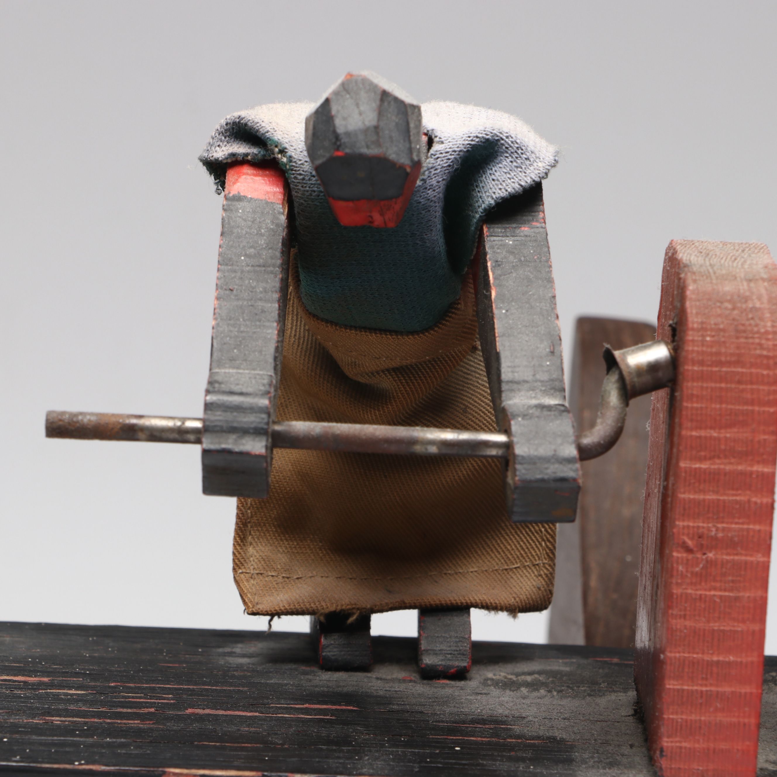 Folk Art Polychrome Whirligig of Figures Working Whetstone, Early 20th Century