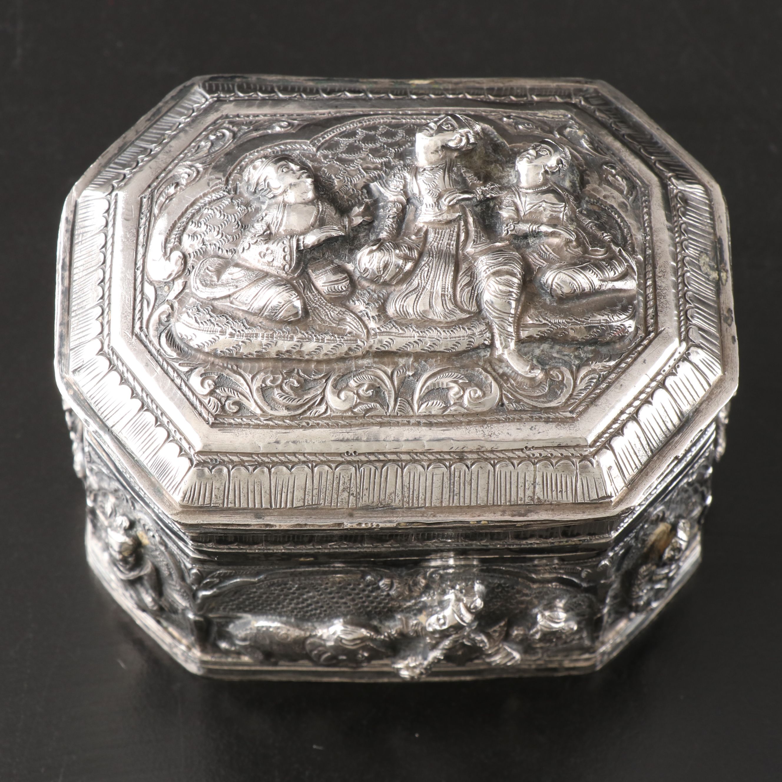 Burmese Sterling Repoussé Figural Betel Box, Late 19th/Early 20th Century
