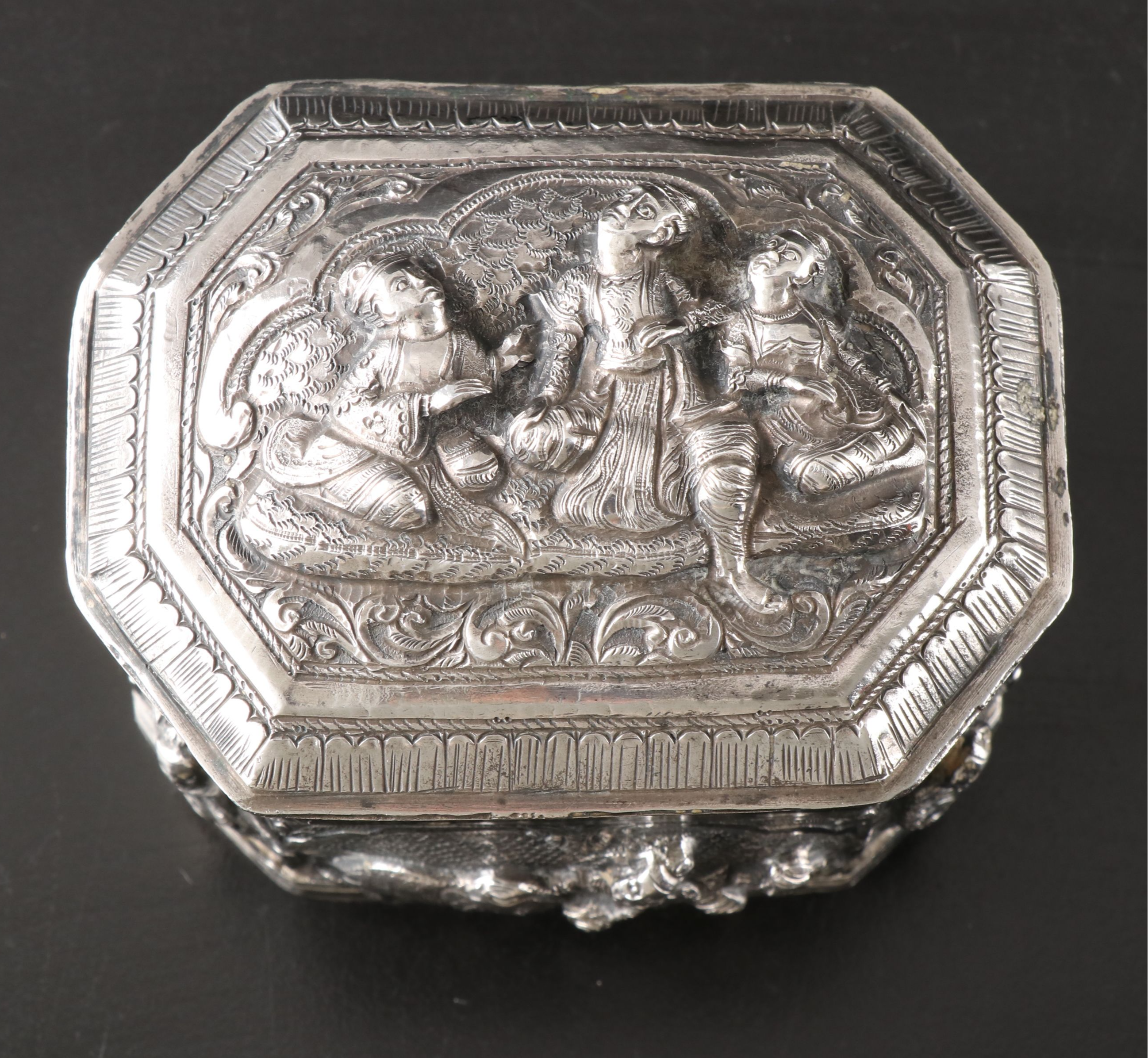 Burmese Sterling Repoussé Figural Betel Box, Late 19th/Early 20th Century