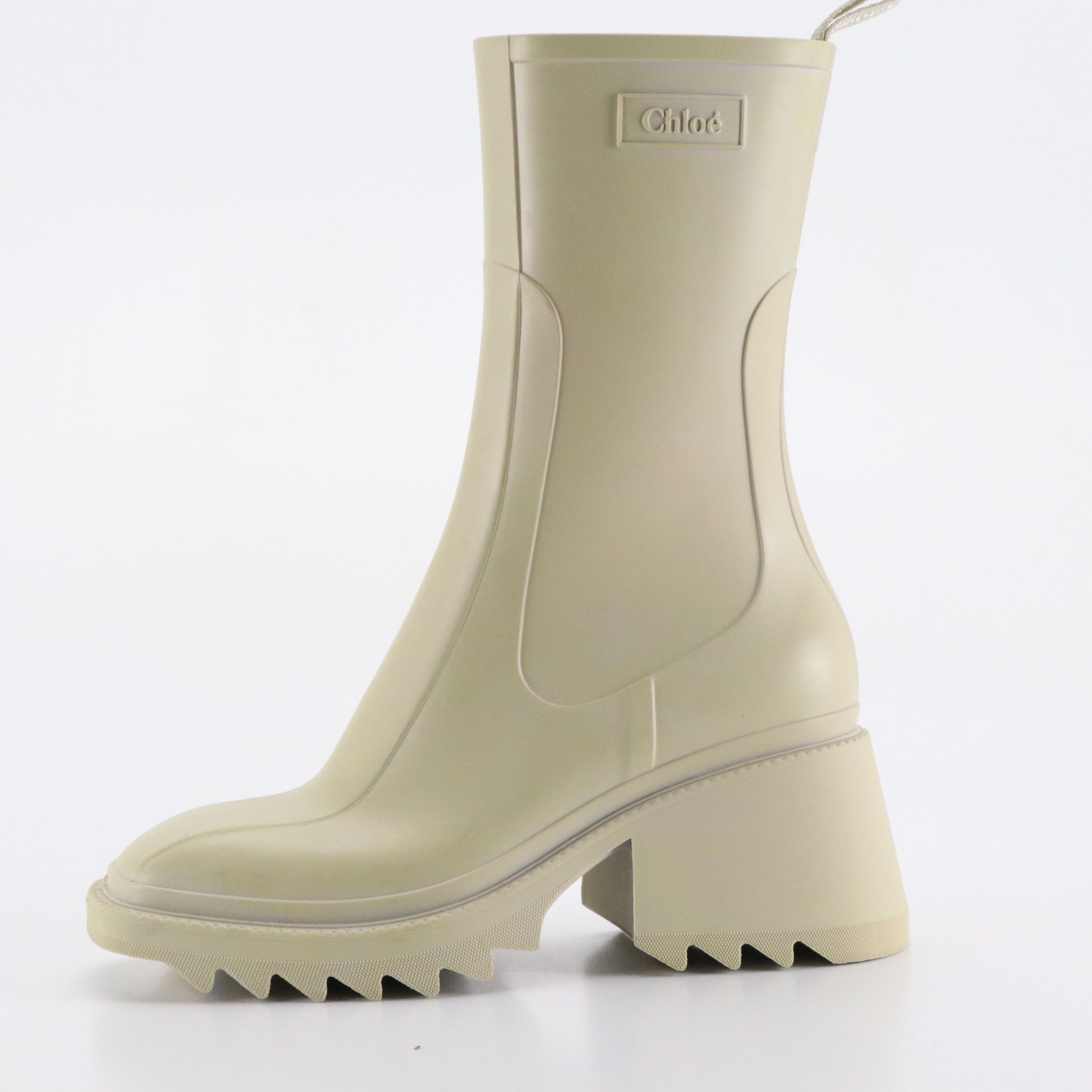 Chloé "Betty" Heeled Rain Boots in Nomad Beige Rubber