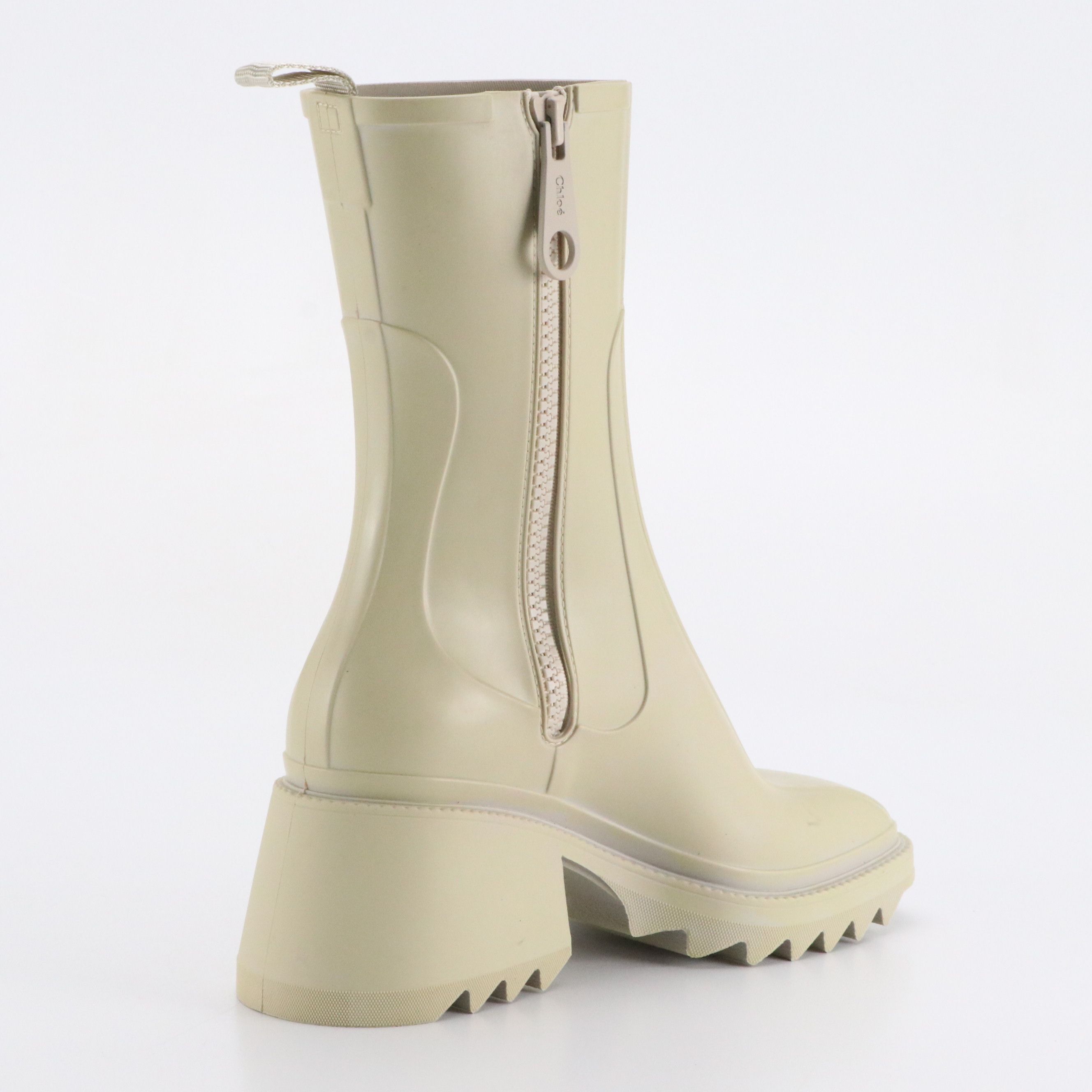 Chloé "Betty" Heeled Rain Boots in Nomad Beige Rubber