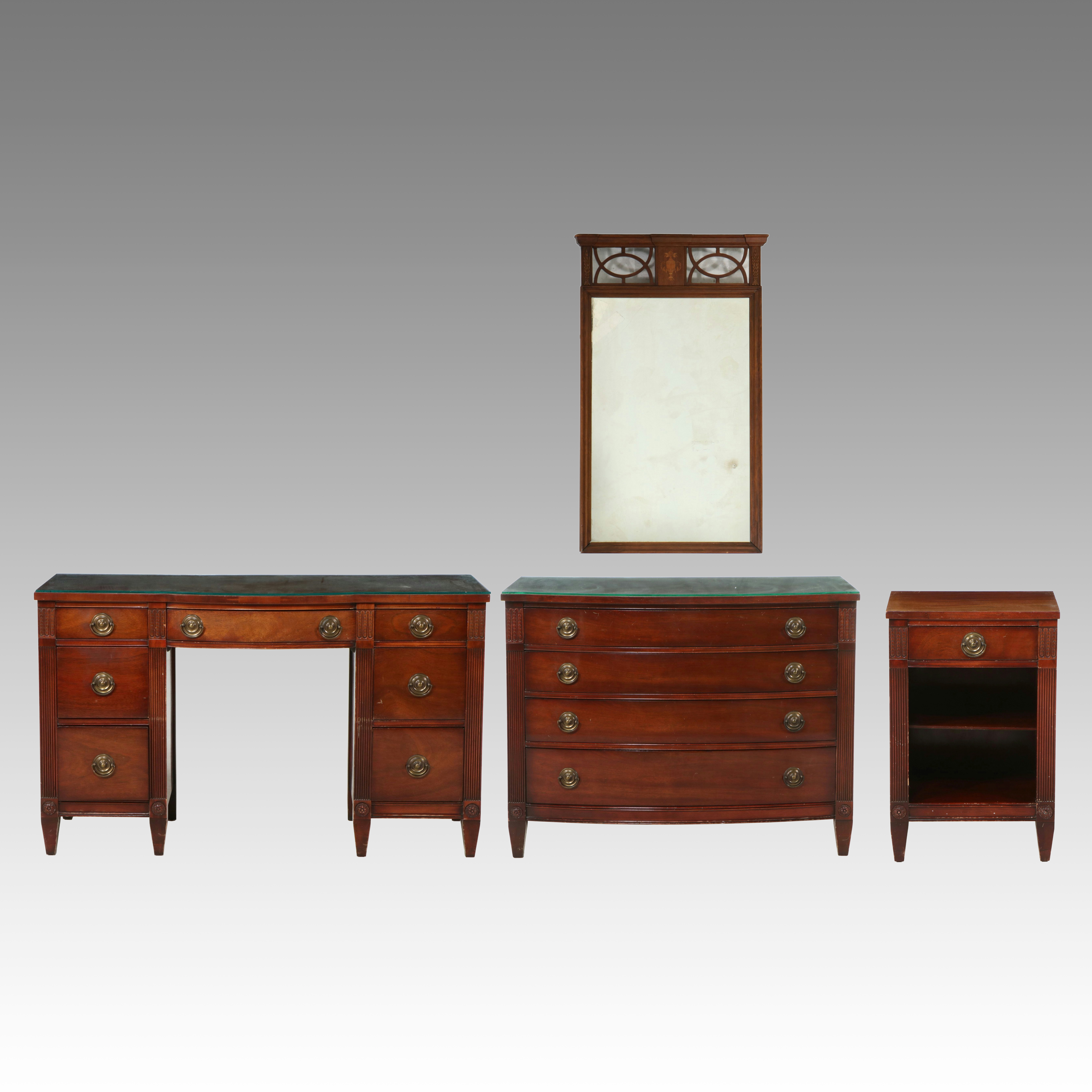 Four-Piece Mahogany Bedroom Suite in the Hepplewhite Style, Circa 1940-1950