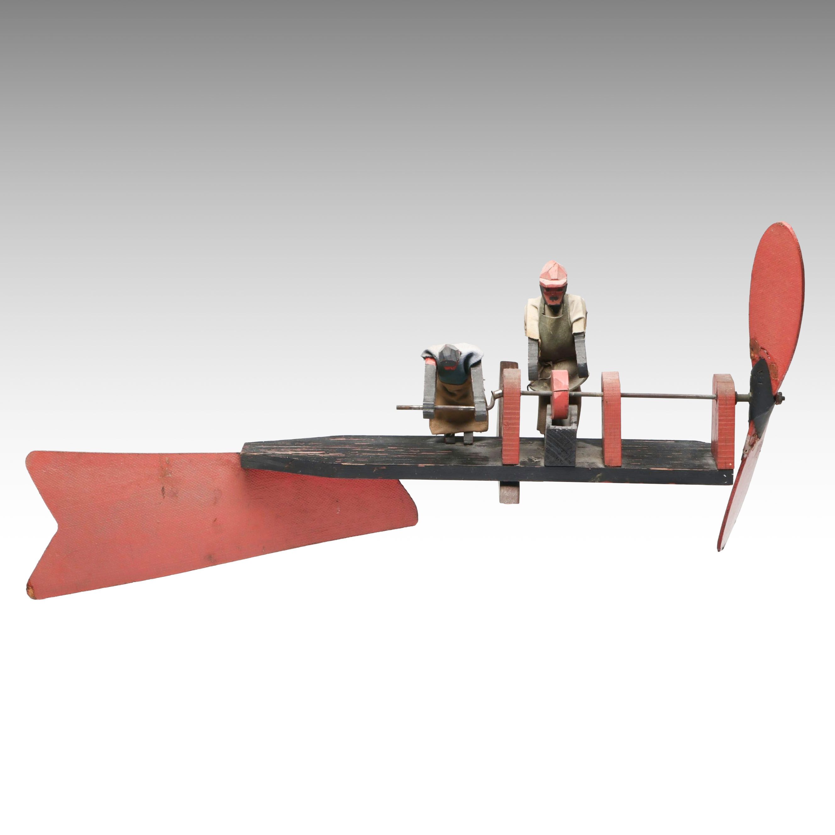 Folk Art Polychrome Whirligig of Figures Working Whetstone, Early 20th Century