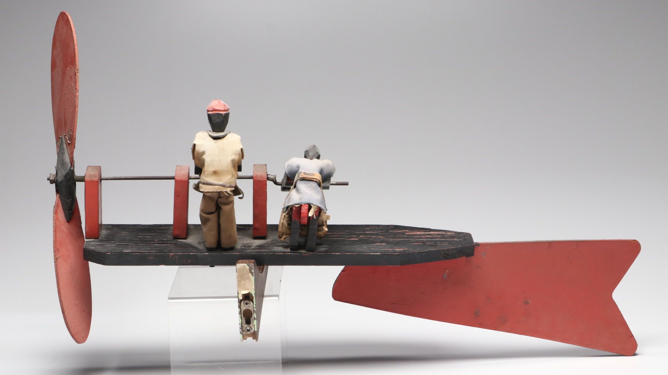 Folk Art Polychrome Whirligig of Figures Working Whetstone, Early 20th Century