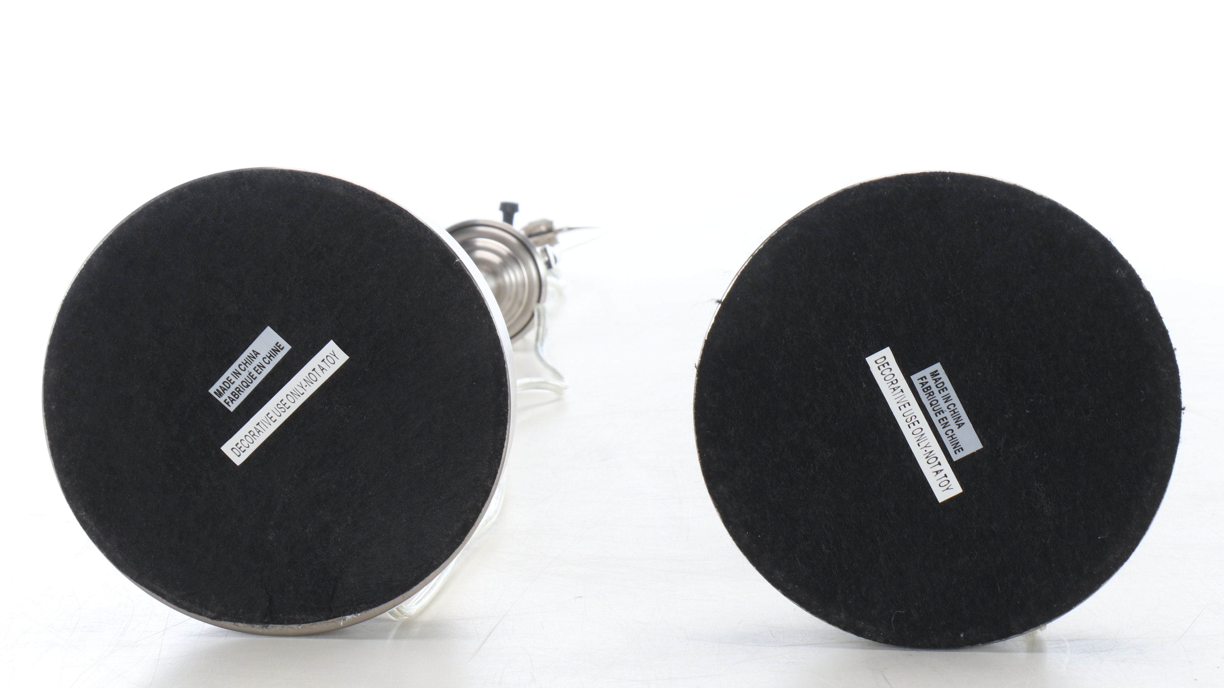 Pair of Brushed Nickel Console Lamps with Silk Drum Shades