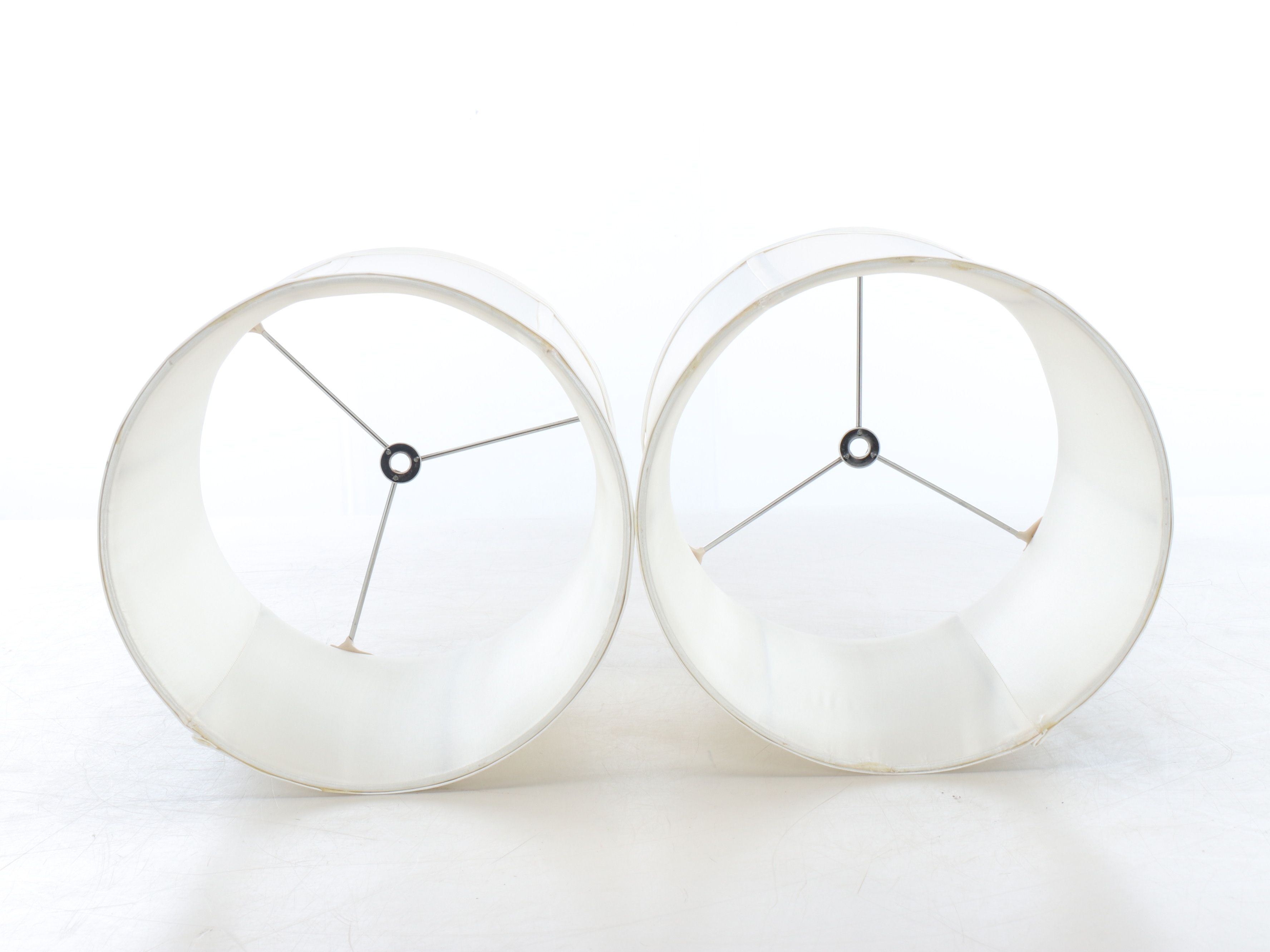 Pair of Brushed Nickel Console Lamps with Silk Drum Shades