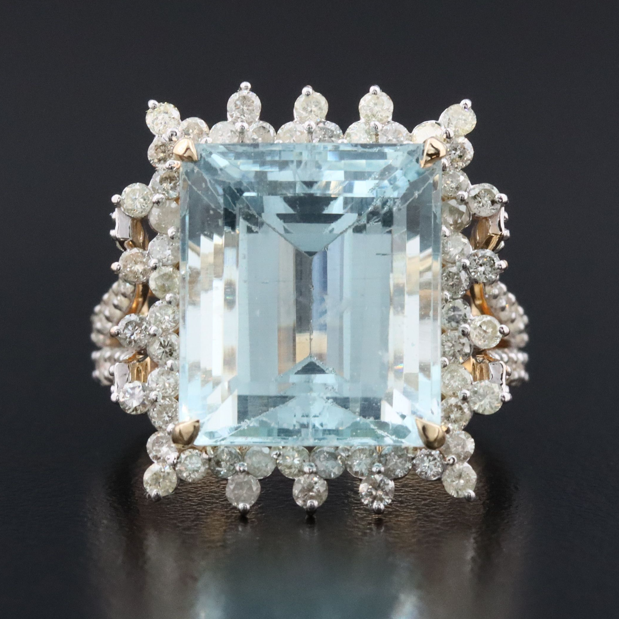 14K 13.07 CT Aquamarine and 1.48 CTW Diamond Ring